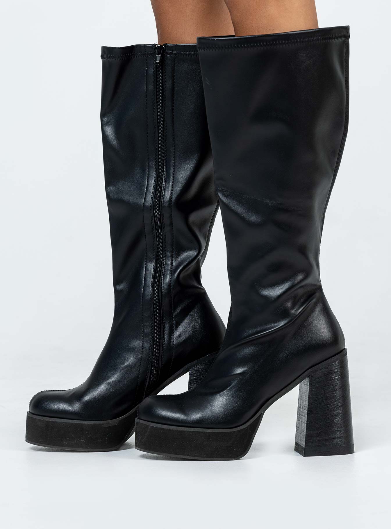 Coline Knee High Platform Boots Black-Vipp Girl