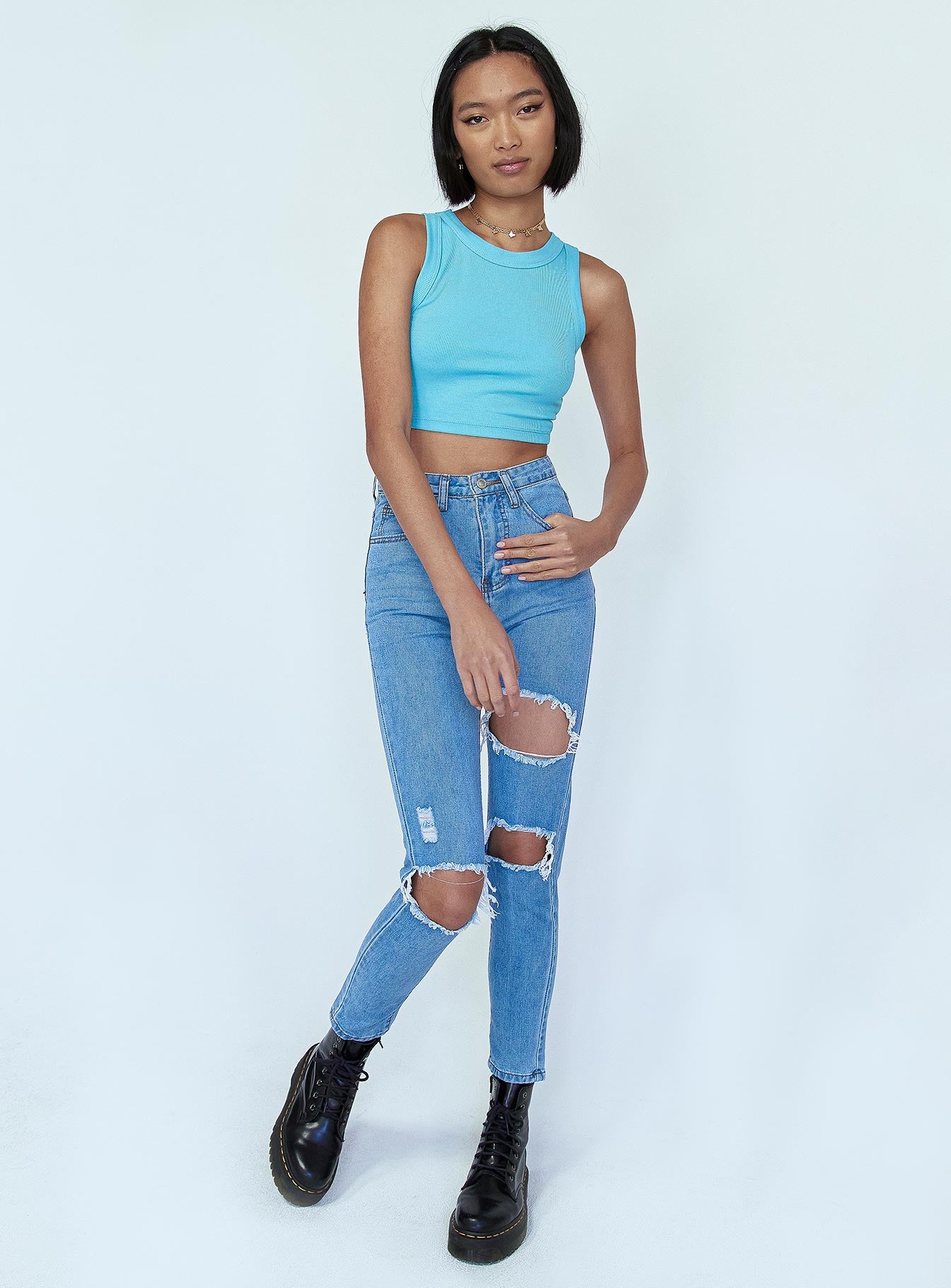 Lilla Distressed Straight Leg Denim Jeans-Vipp Girl