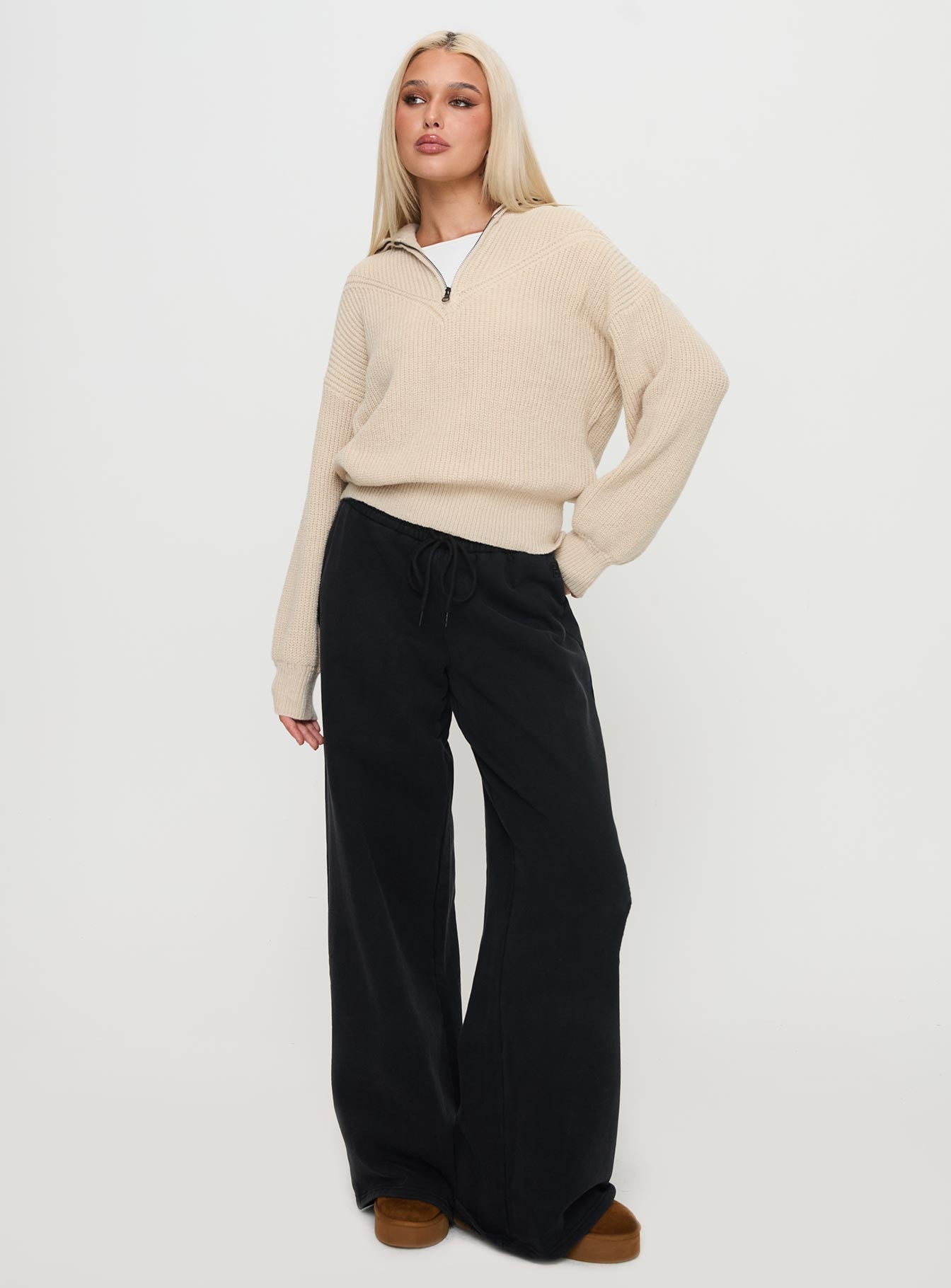 Fireheart Zip Through Knit Sweater Beige-Vipp Girl