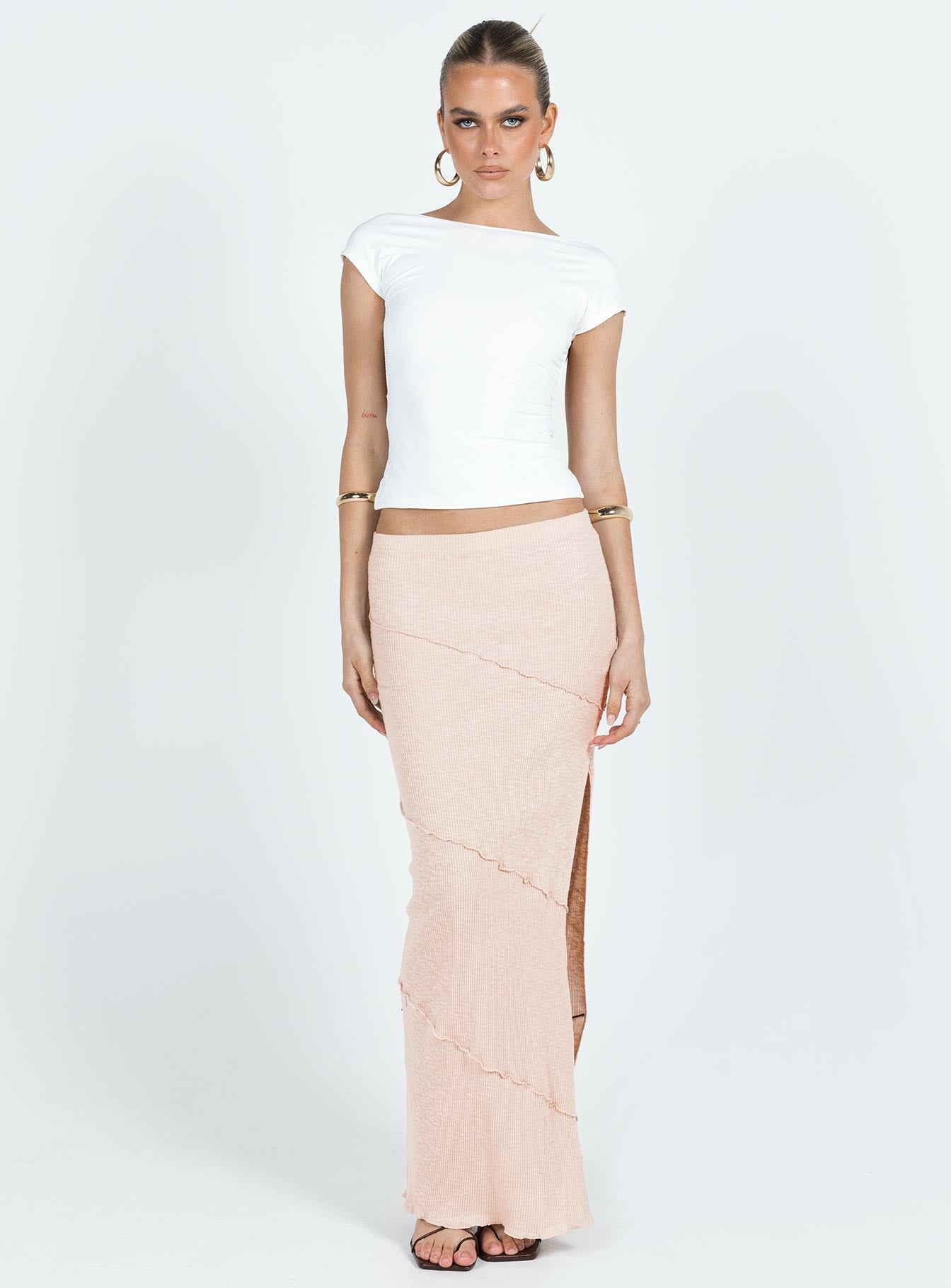 Oscar Split Maxi Skirt Beige-Vipp Girl