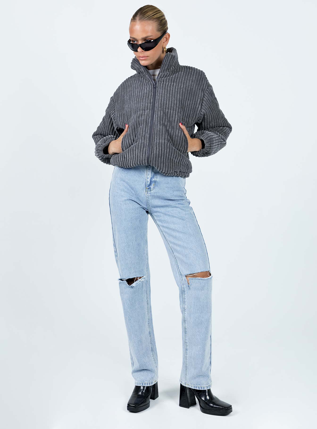 Benli Cord Puffer Jacket Slate-Vipp Girl