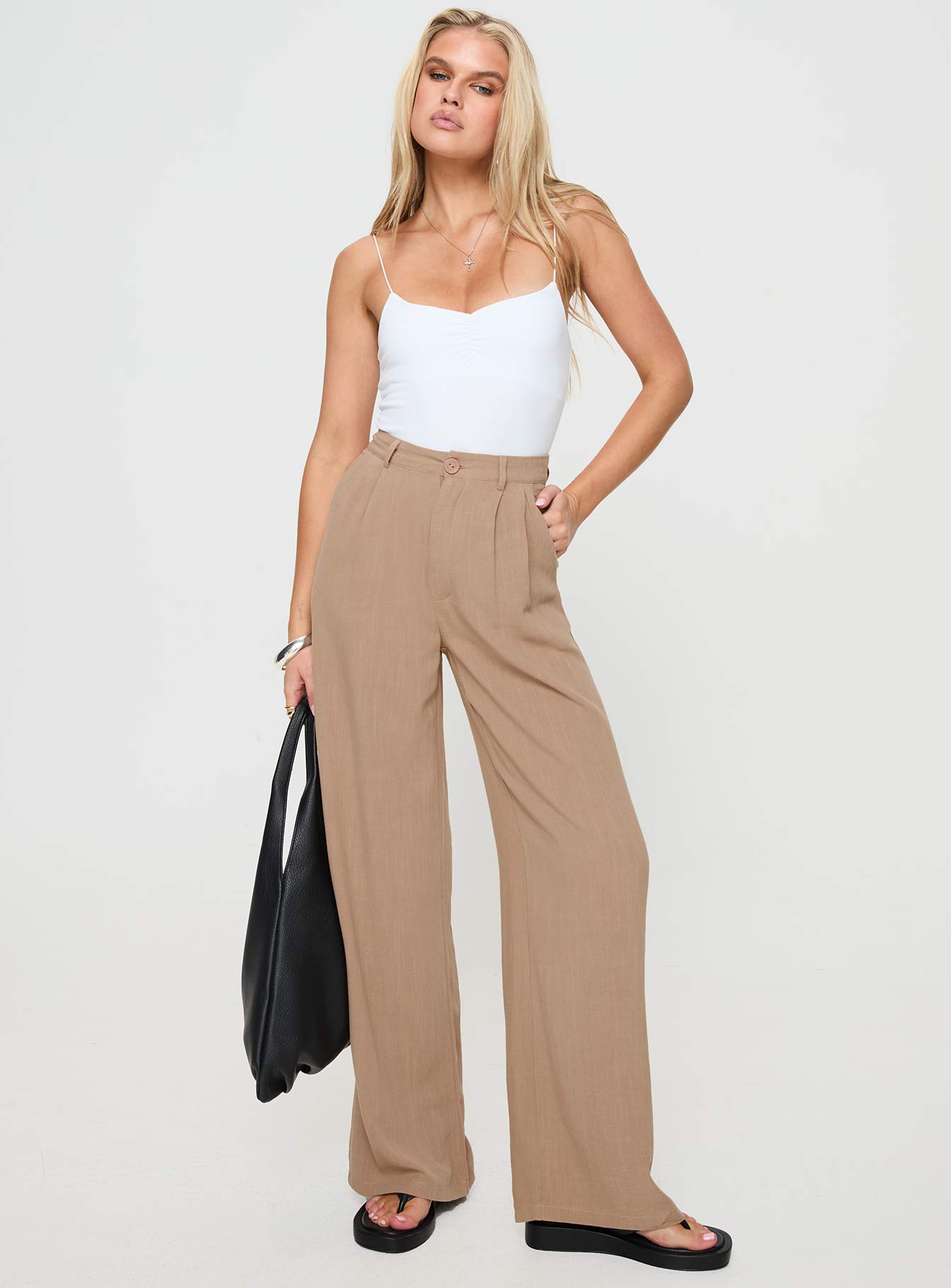 Brenda Linen Blend Pants Beige-Vipp Girl