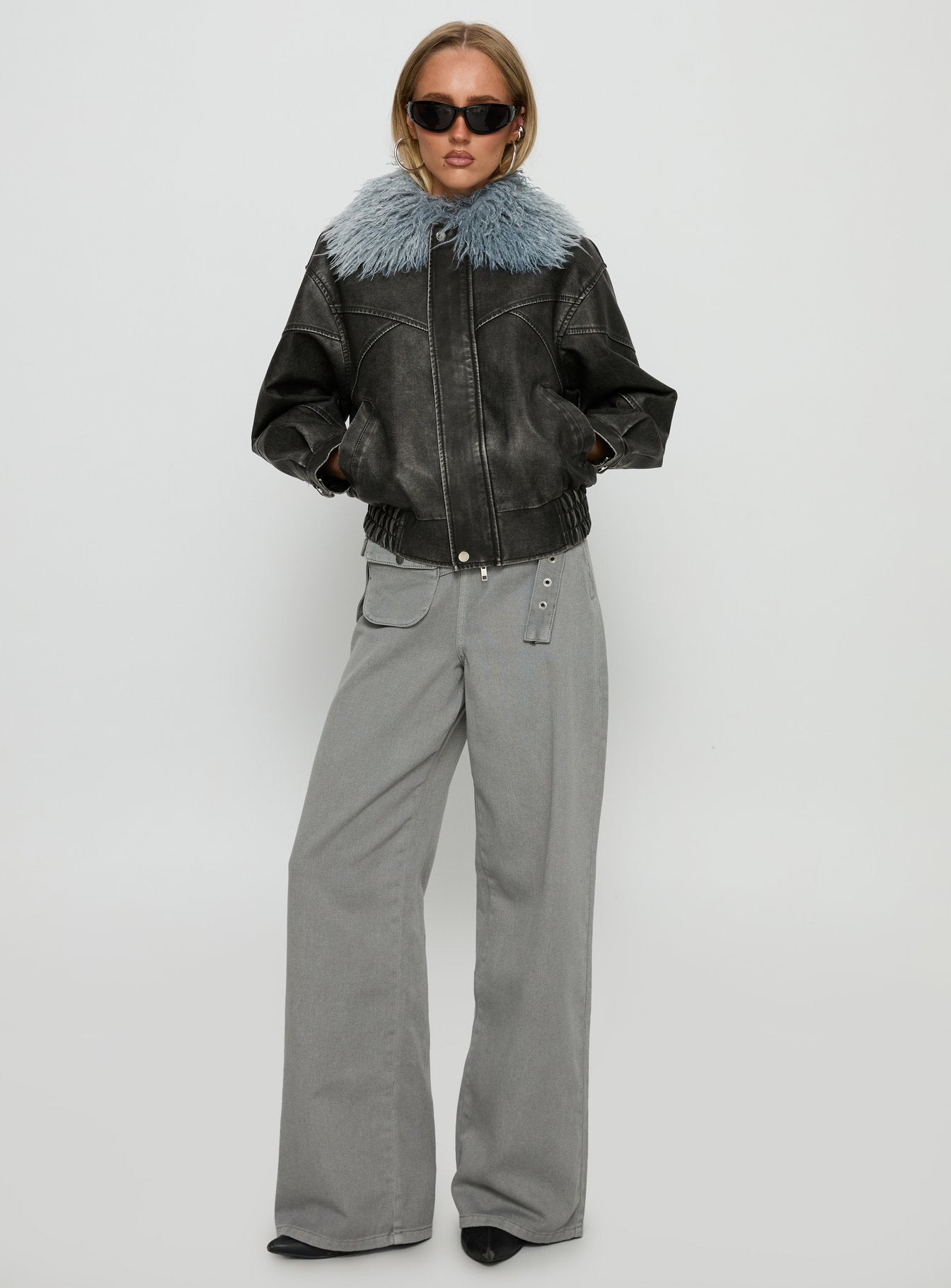 Brittanni Fluffy Collar Jacket Black / Blue-Vipp Girl