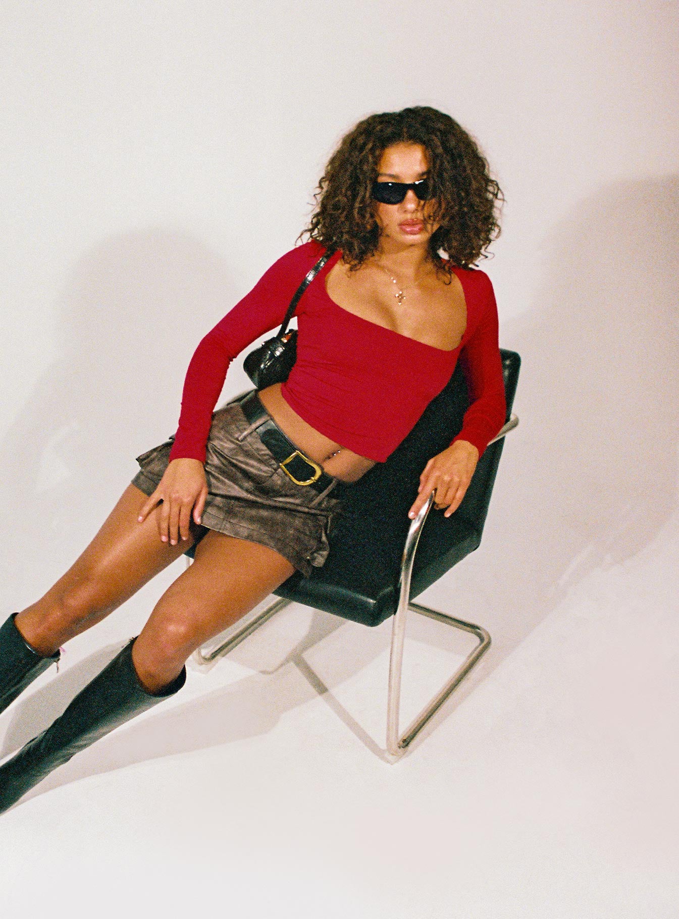 Domenic Faux Leather Mini Skirt Washed Black Tall-Vipp Girl