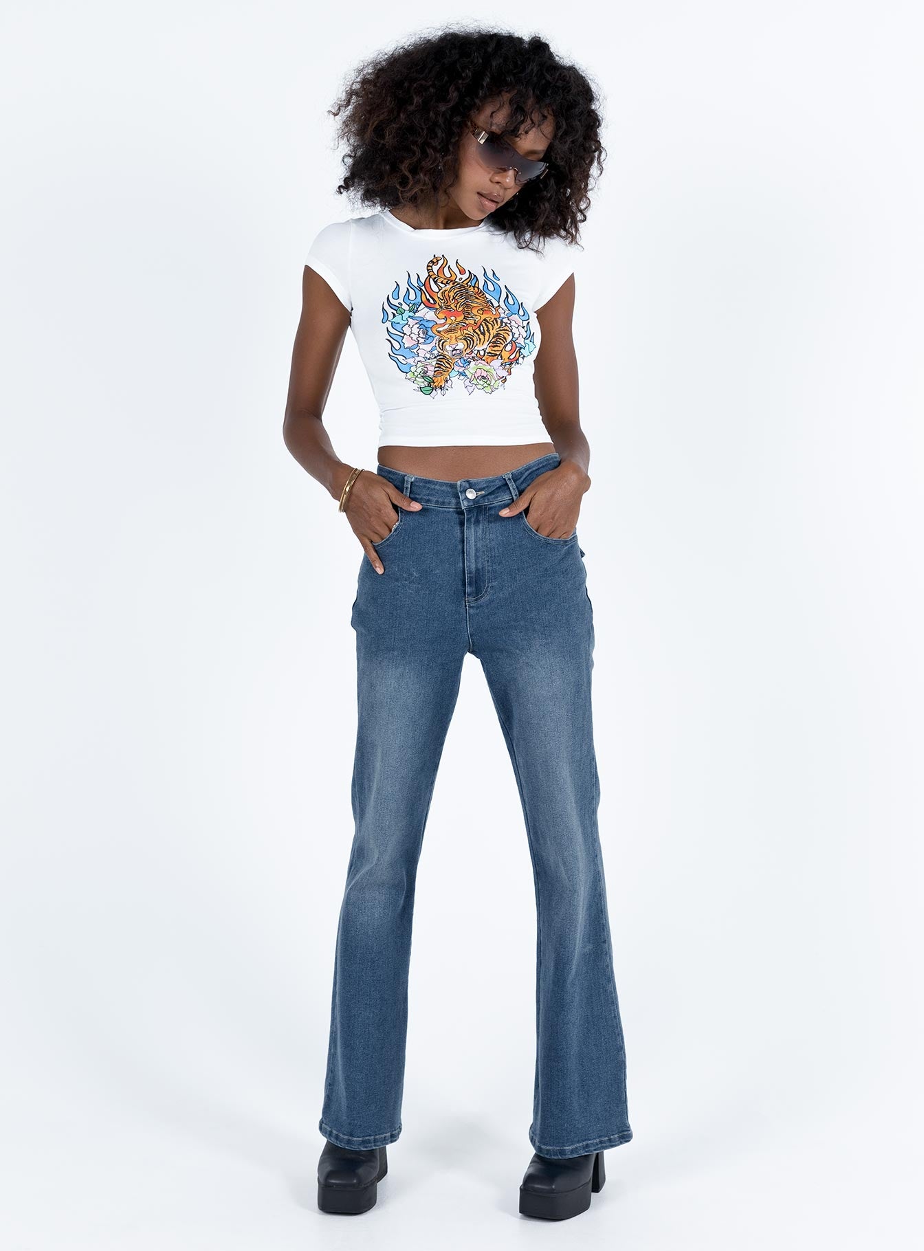 Carvalho Flare Jeans Mid Wash Denim-Vipp Girl