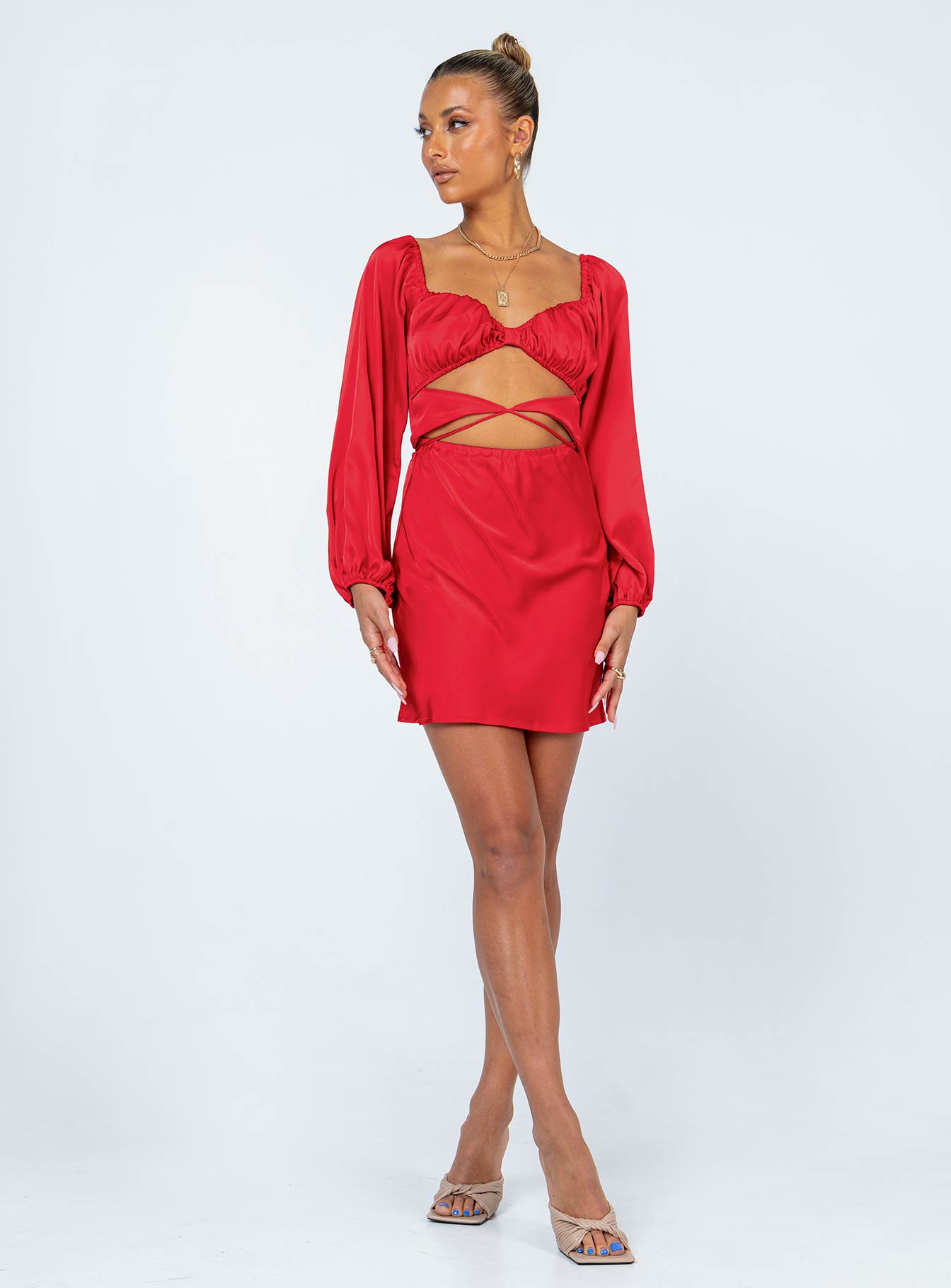 Nakita Long Sleeve Mini Dress Red-Vipp Girl