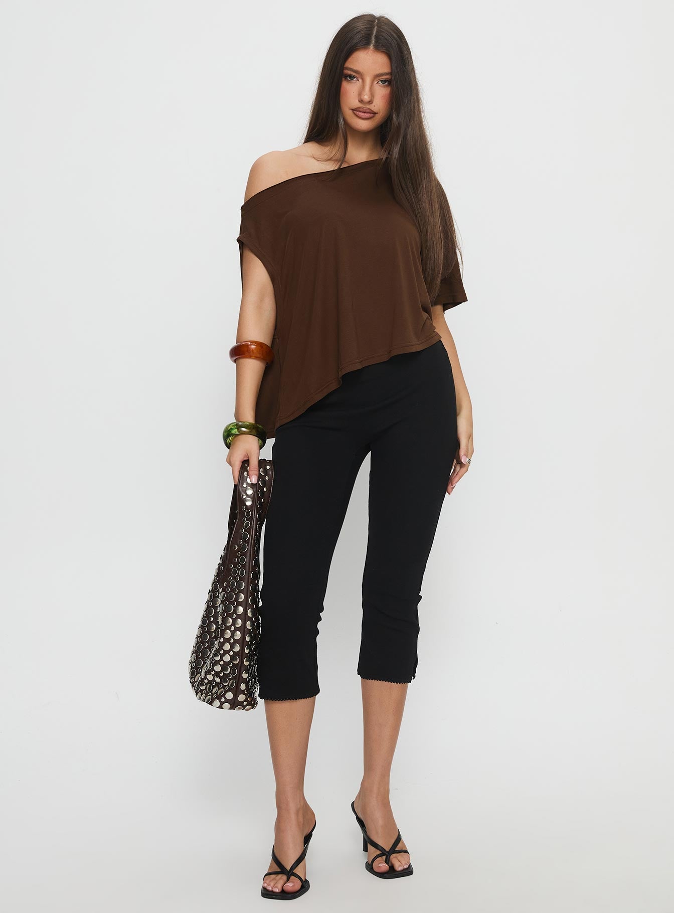 Passerby Asymmetrical Off Shoulder Top Brown-Vipp Girl