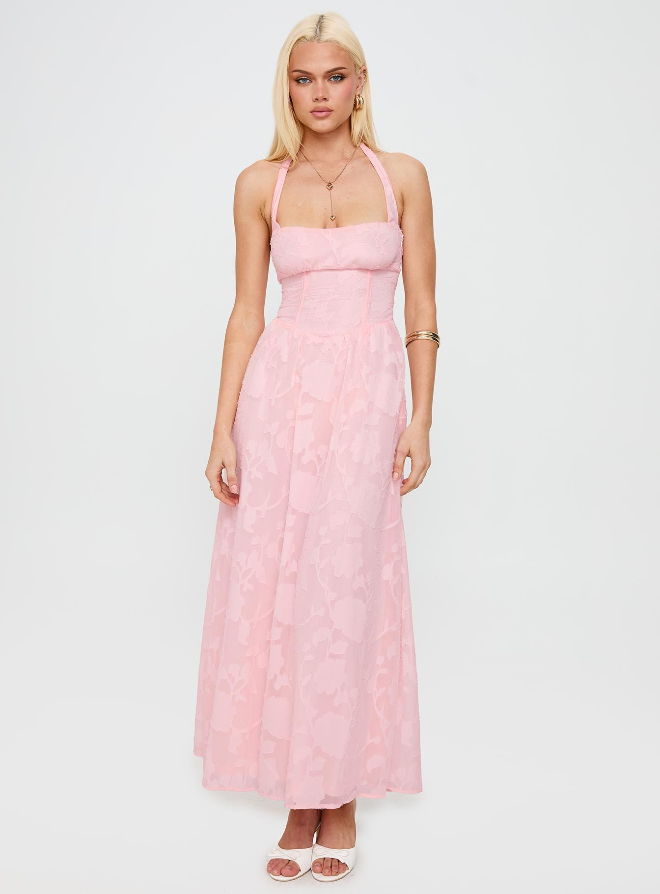 Fransiska Burnout Halter Maxi Dress Pink-Vipp Girl