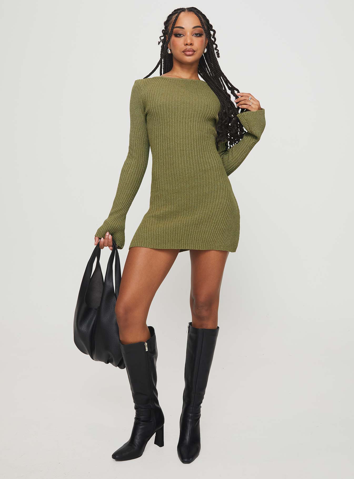 Osment Long Sleeve Knit Mini Dress Olive-Vipp Girl