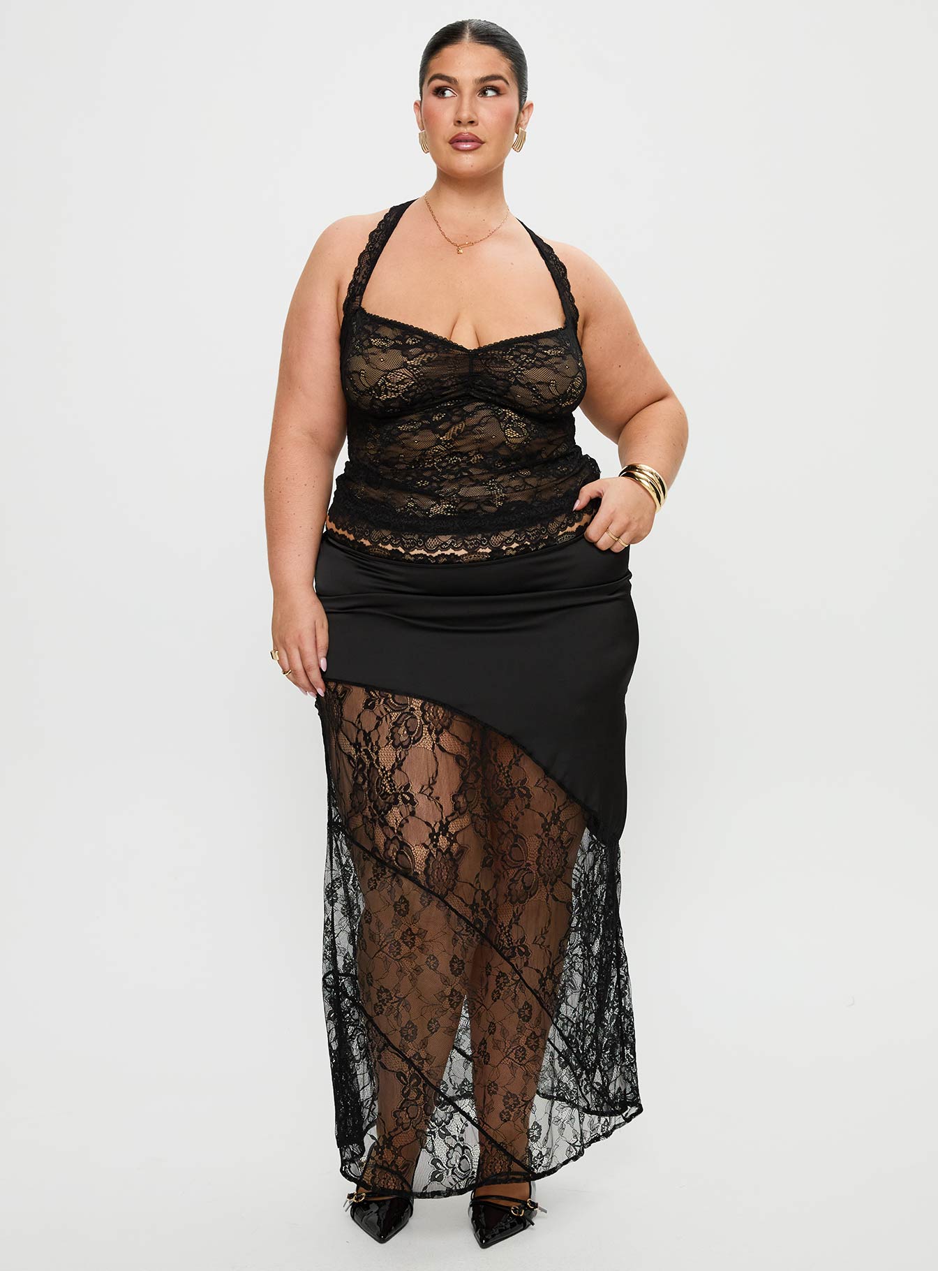Castelli Lace Maxi Skirt Black Curve-Vipp Girl