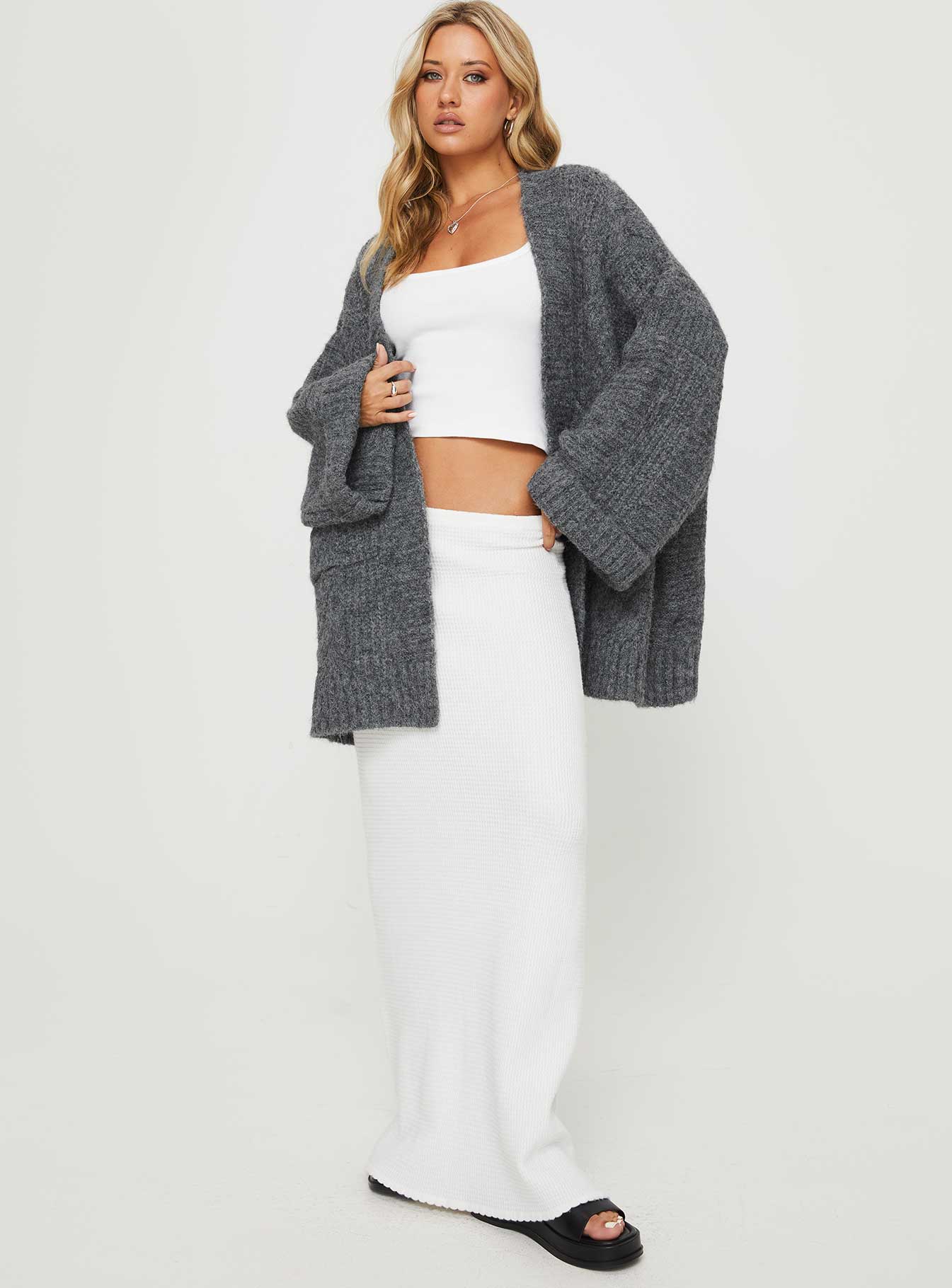 Paisleigh Cable Knit Cardigan Charcoal-Vipp Girl