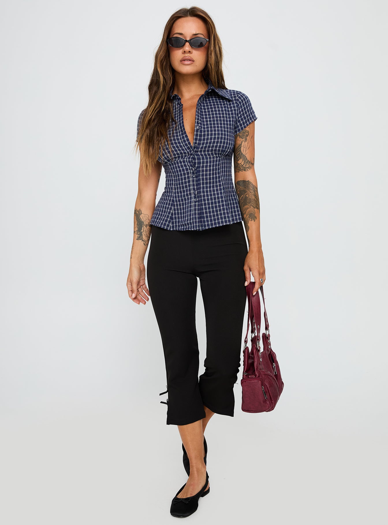 Cottesloe Blouse Top Navy Check-Vipp Girl