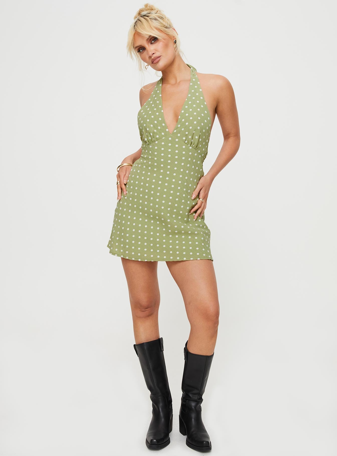 Kopra Halter Mini Dress Green-Vipp Girl