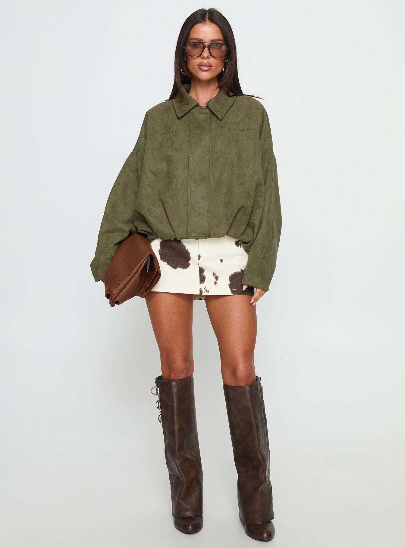 Enlightened Faux Suede Bomber Jacket Khaki-Vipp Girl