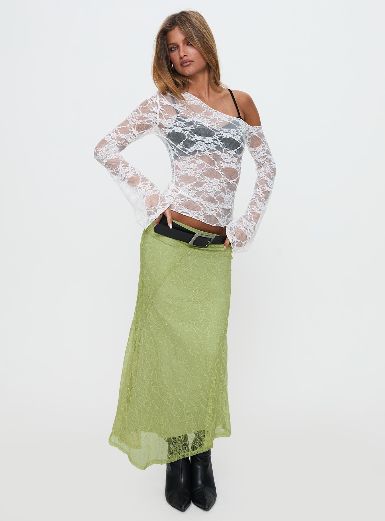 Dreamcatcher Lace Maxi Skirt Green-Vipp Girl