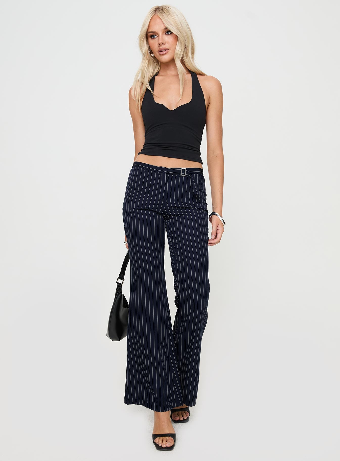 No One Low Waist Pinstripe Pants Navy-Vipp Girl