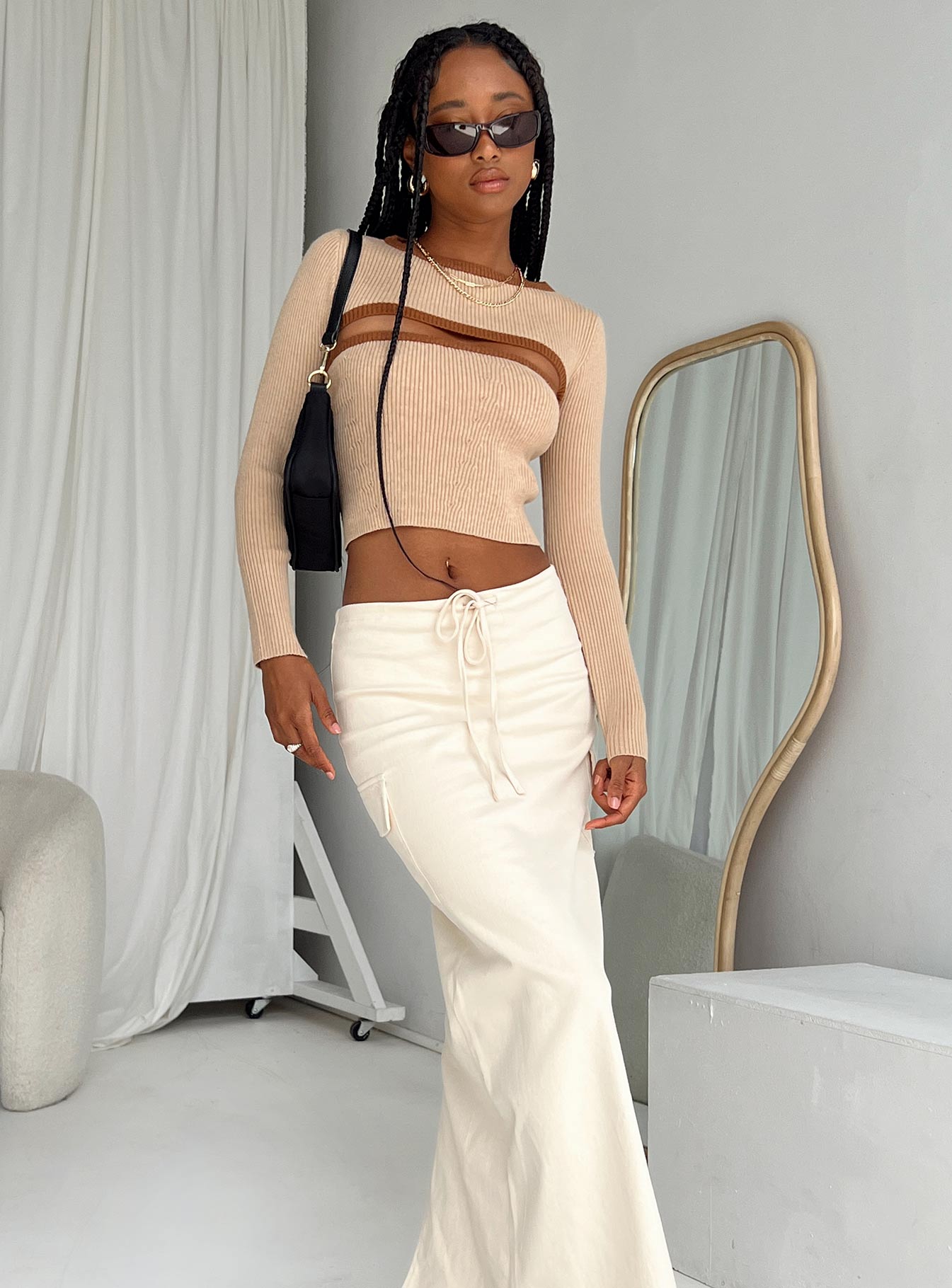 Orsette Two Piece Knit Top Beige-Vipp Girl