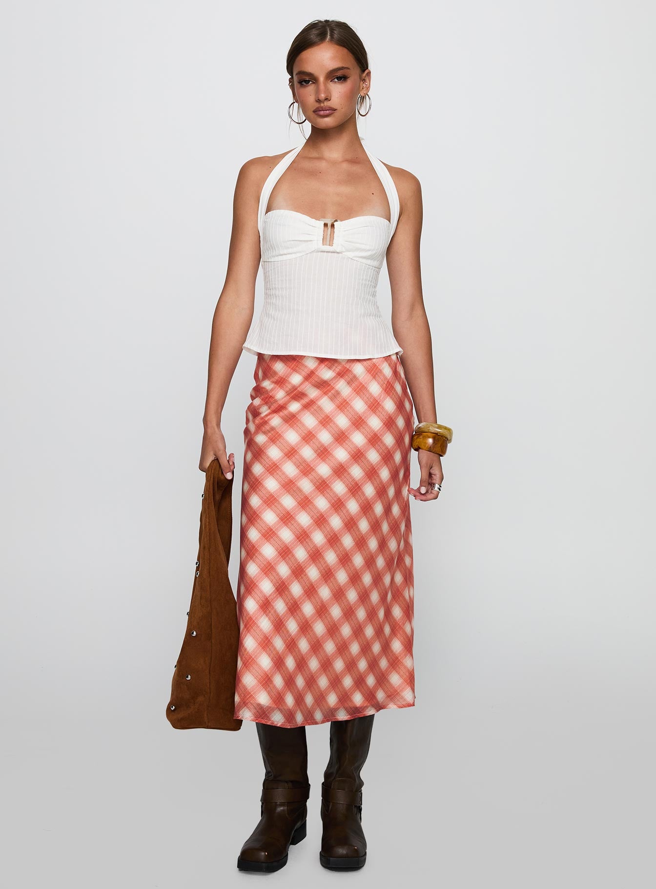 Living Color Maxi Skirt Orange Gingham-Vipp Girl