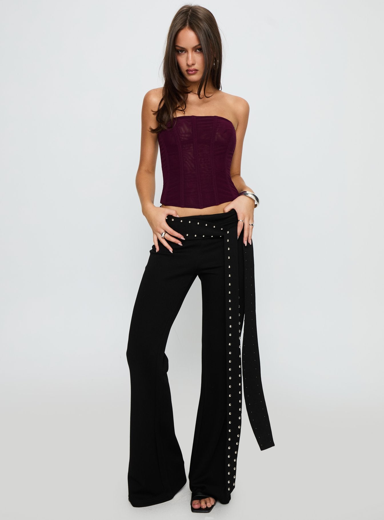 Nikolia Studded Wrap Belt Pants Black-Vipp Girl