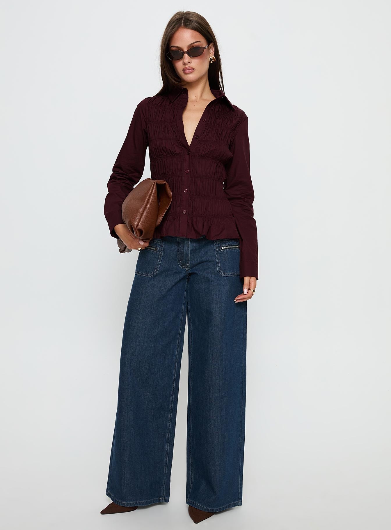 Cultivate Shirred Long Sleeve Top Plum-Vipp Girl