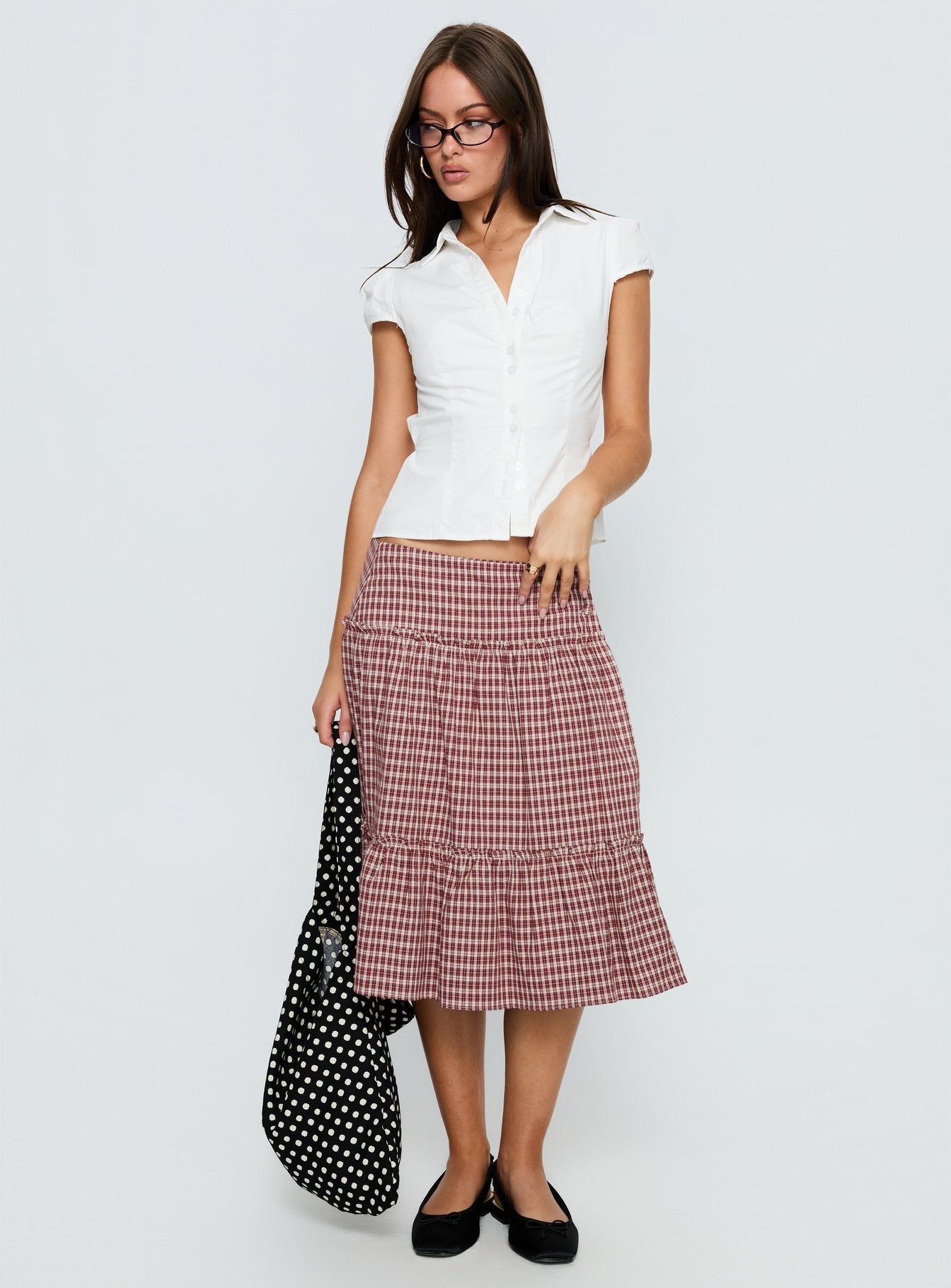 Cascades Low Rise Midi Skirt Red Check-Vipp Girl