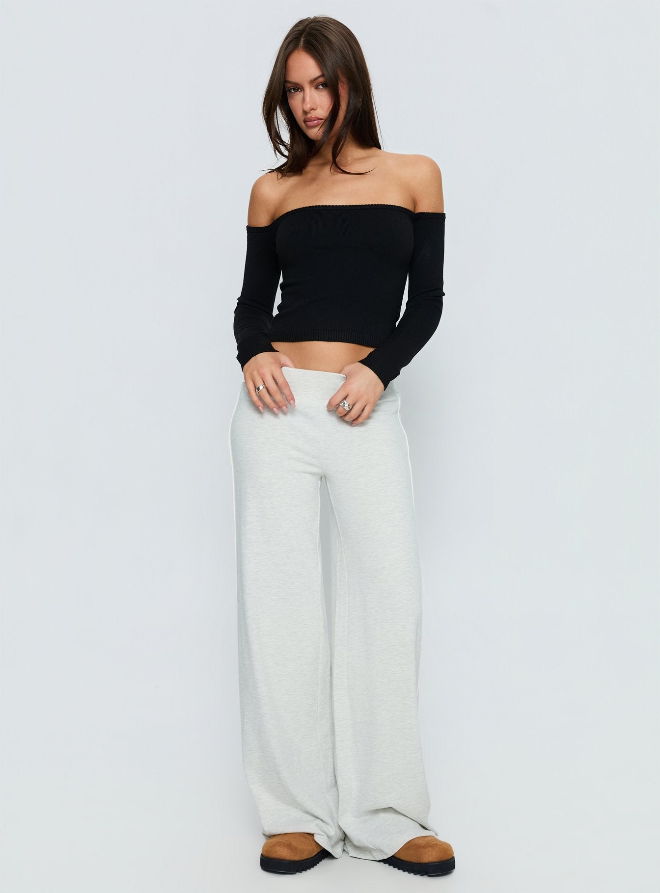 Ellaina Off Shoulder Long Sleeve Top Black-Vipp Girl