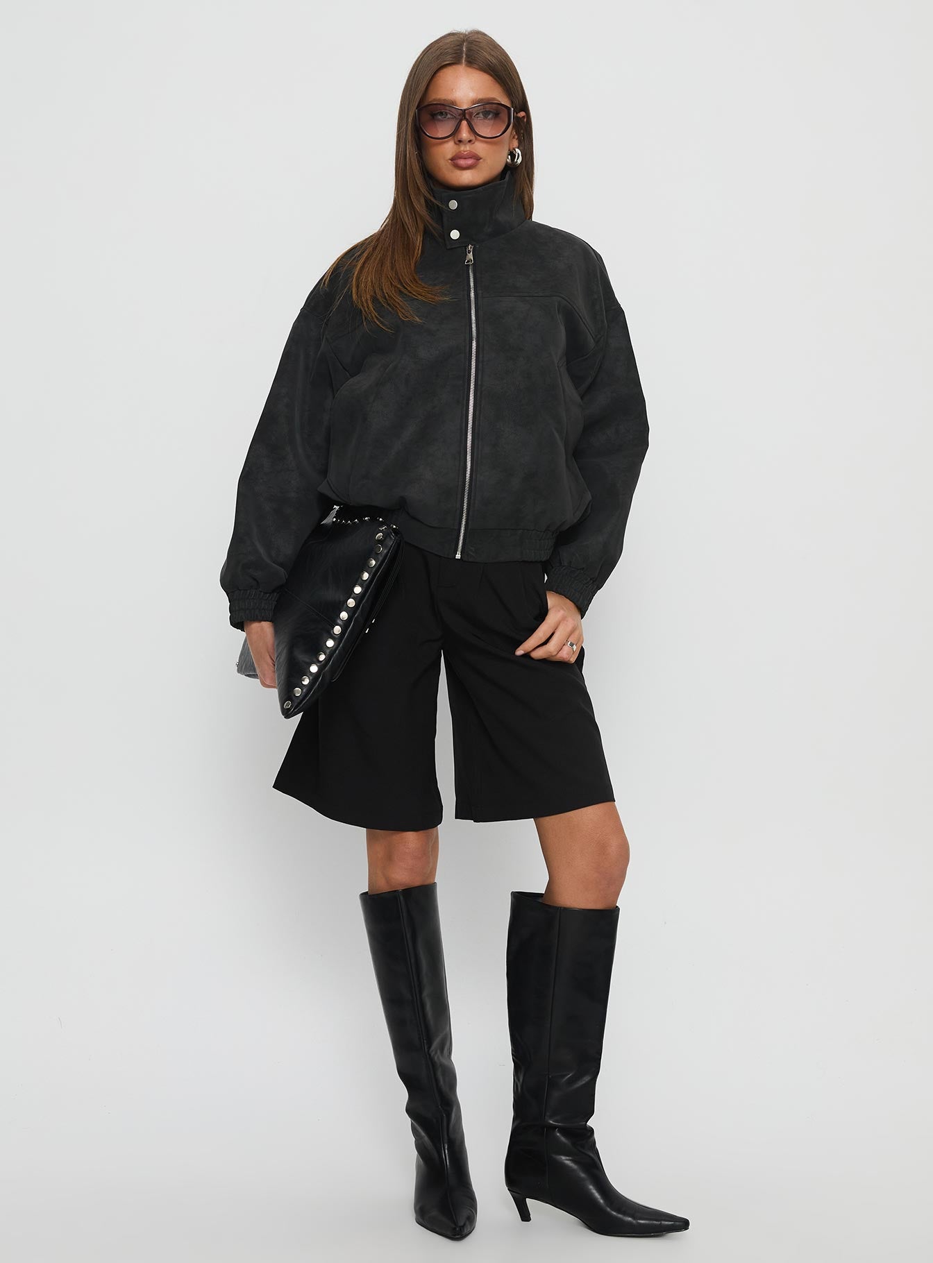 Ellissa Faux Suede Bomber Jacket Black-Vipp Girl