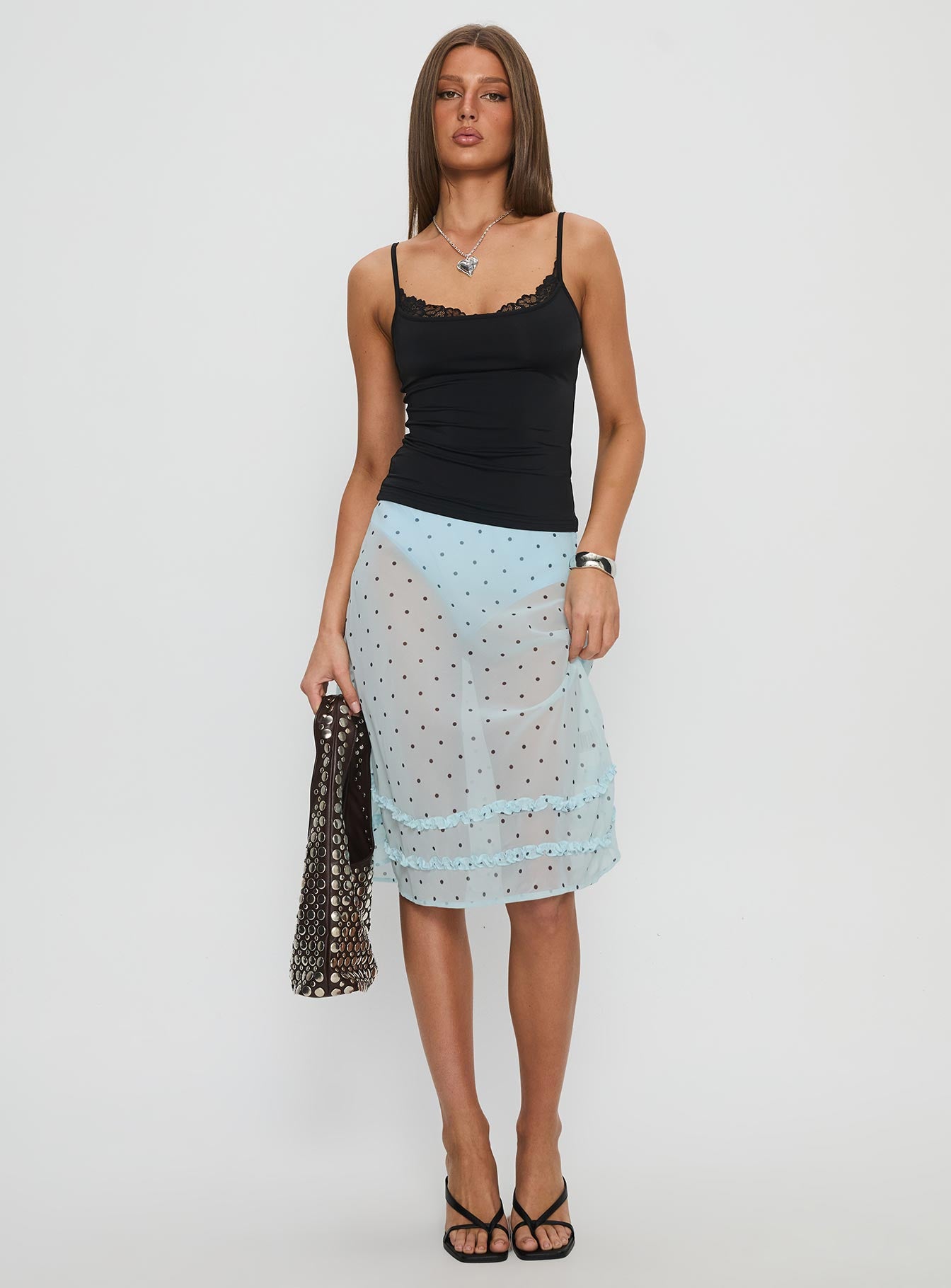 Lyza Sheer Midi Skirt Blue Polka-Vipp Girl
