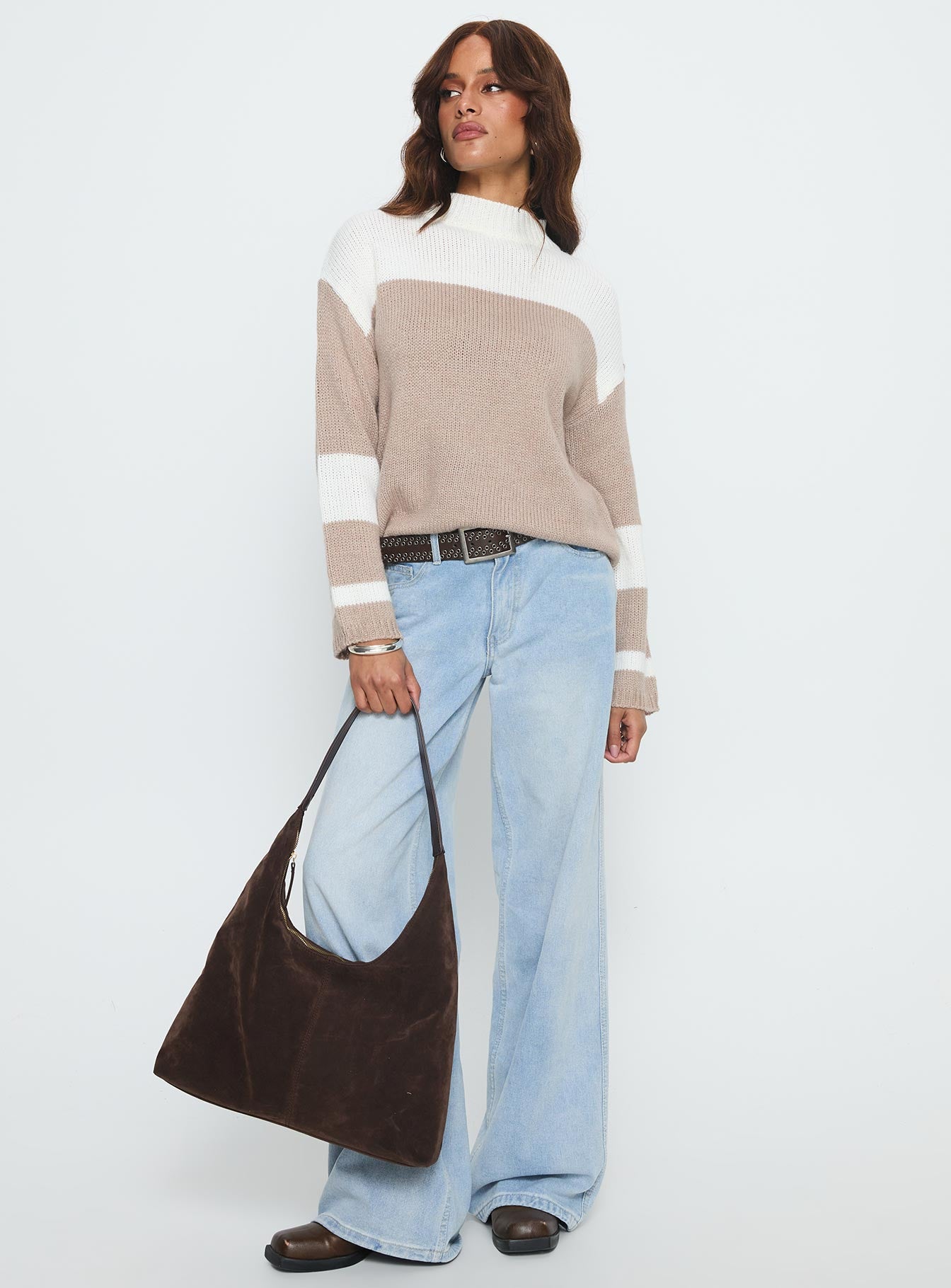 Brandalyn Contrast Mock Neck Knit Sweater Multi-Vipp Girl