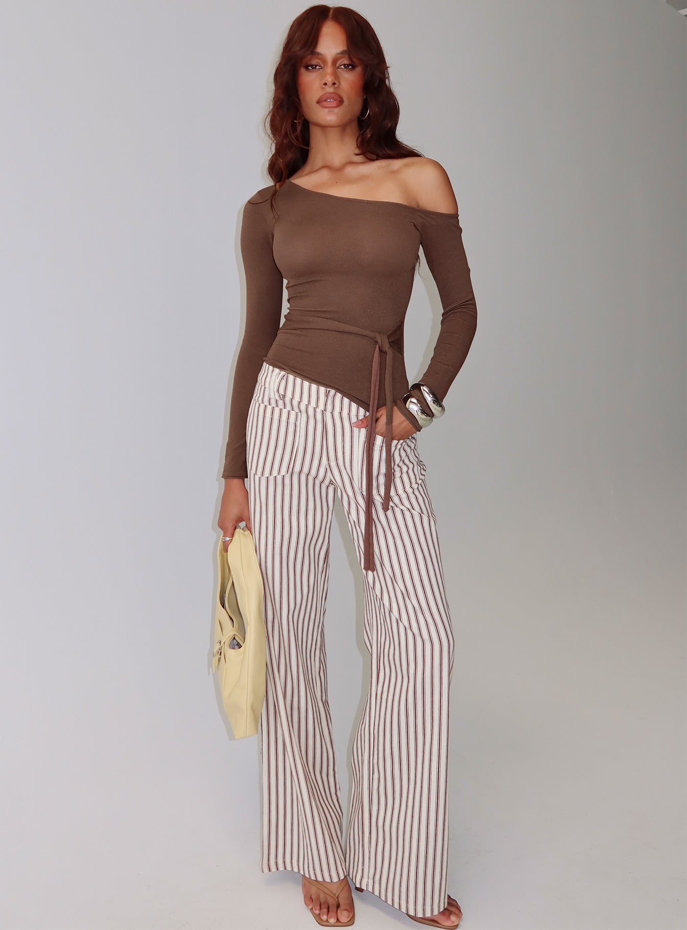Kastor One Shoulder Long Sleeve Top Chocolate-Vipp Girl