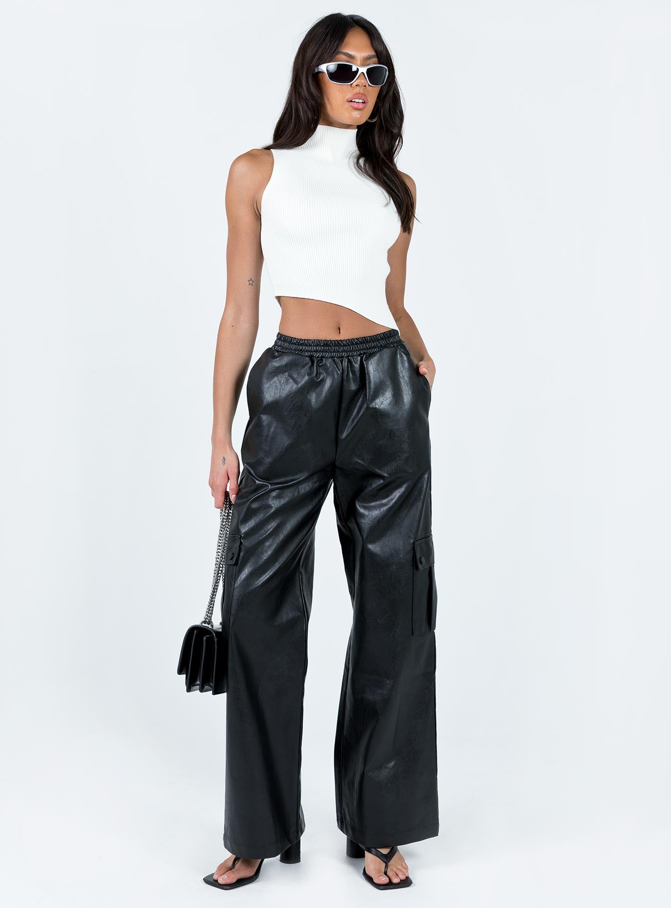Lista Faux Leather Elastic Pocket Pants Black-Vipp Girl