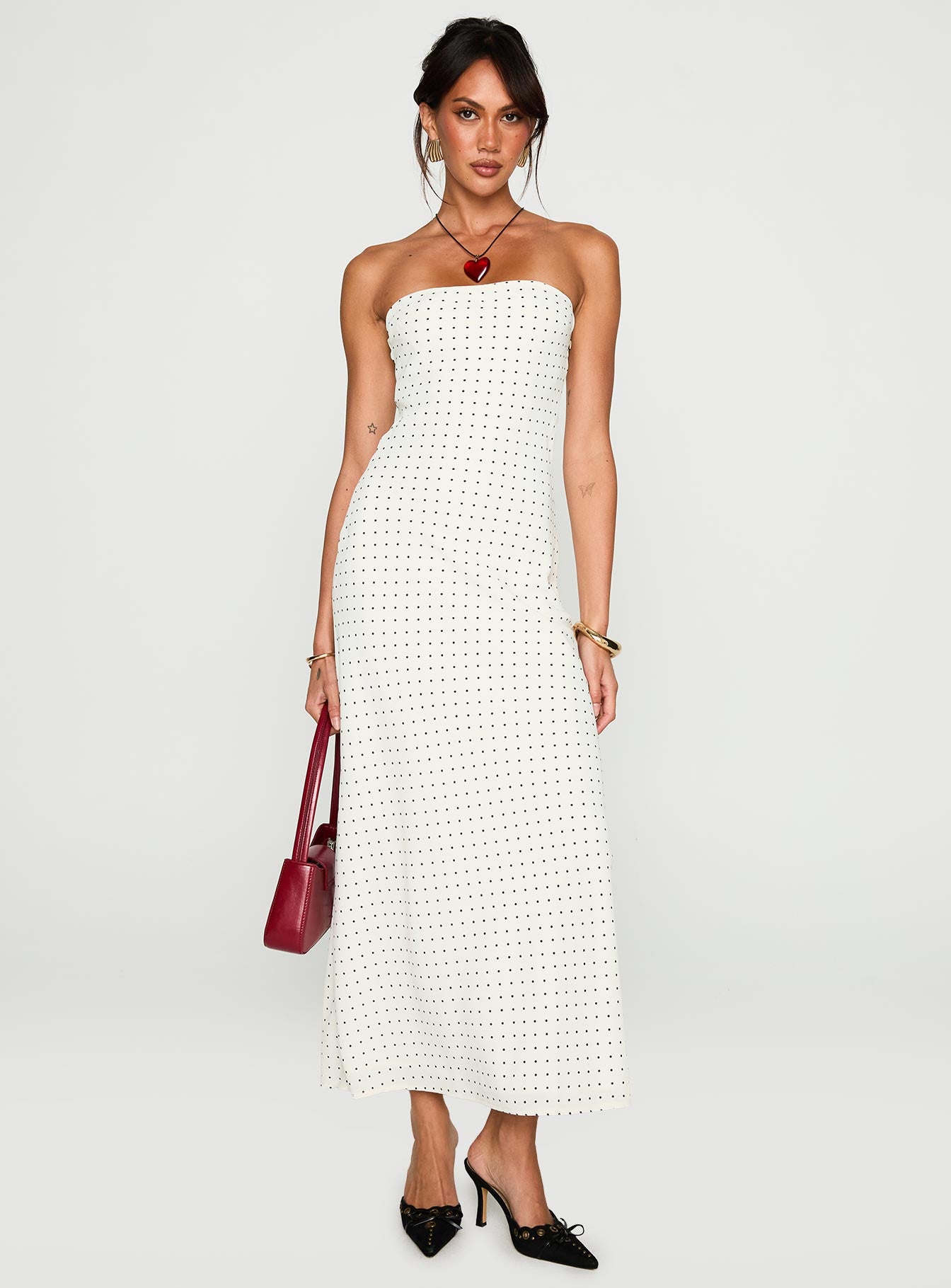 Just For Fun Strapless Maxi Dress White Polka Dot-Vipp Girl