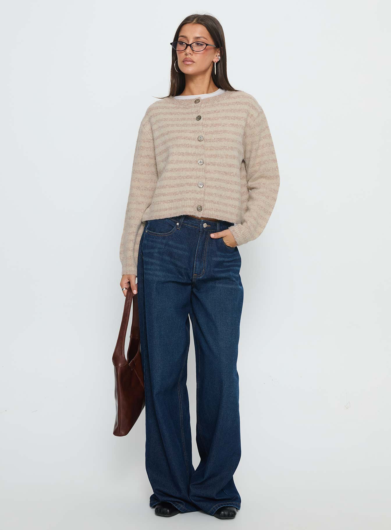 Raynna Button Up Cardigan Beige Stripe-Vipp Girl