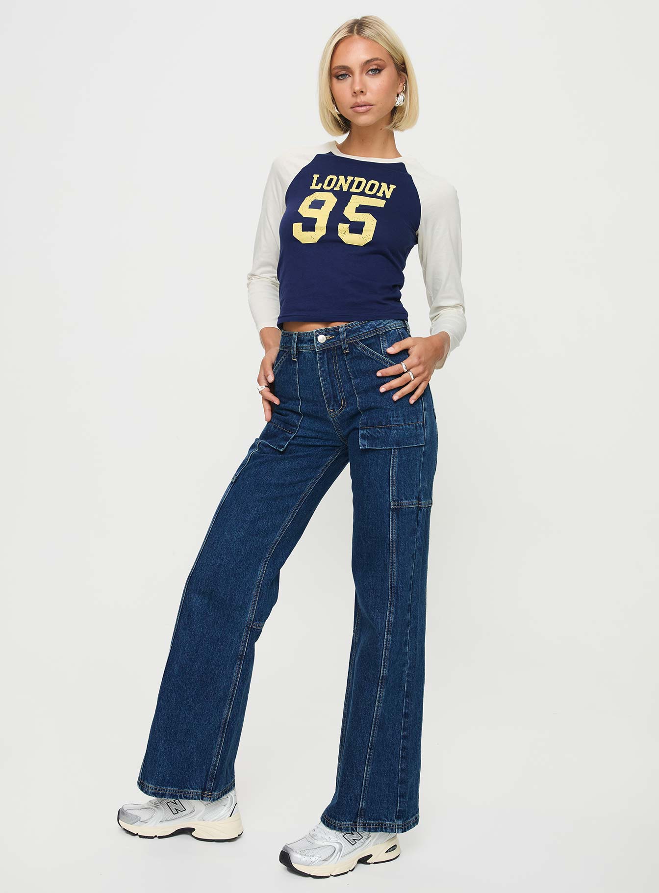 Chad High Rise Wide Leg Cargo Jeans Dark Wash Denim-Vipp Girl
