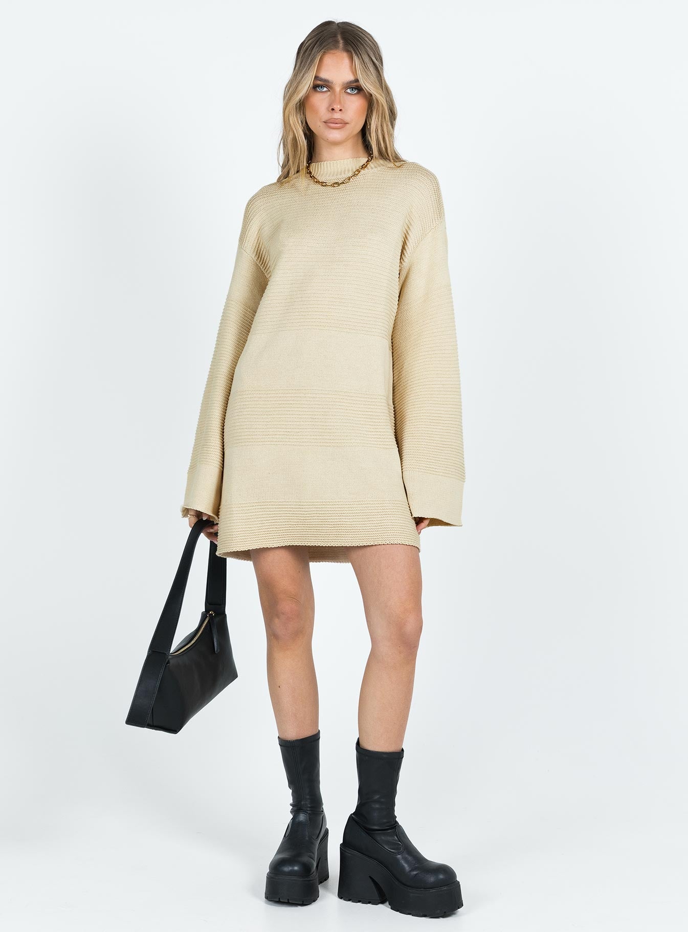 Cheyenne Knit Sweater Dress Beige-Vipp Girl