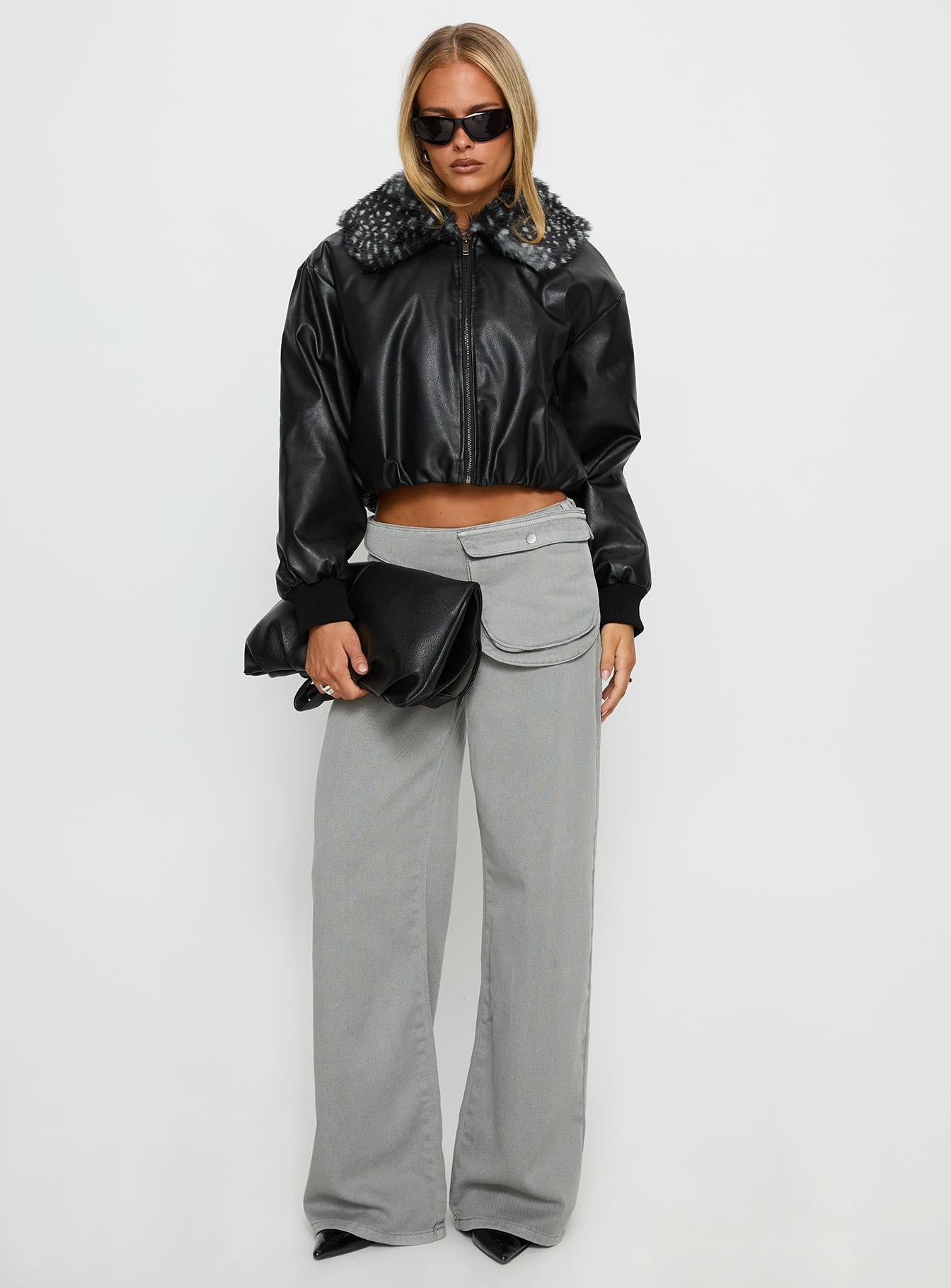 Koemi Faux Leather Collared Jacket Black-Vipp Girl