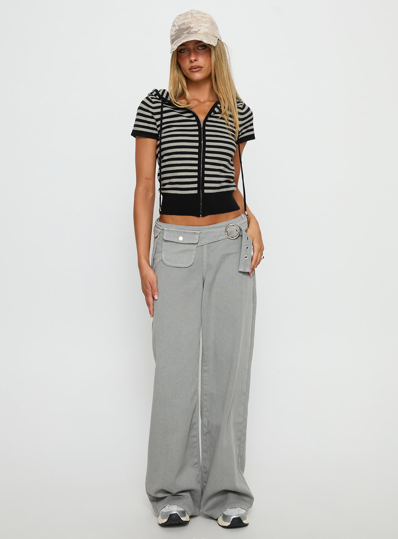 Kahlee Zip Through Hoodie Grey / Black Stripe-Vipp Girl