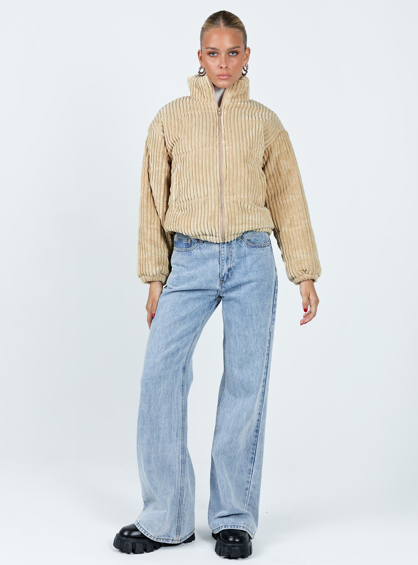 Benli Cord Puffer Jacket Beige-Vipp Girl