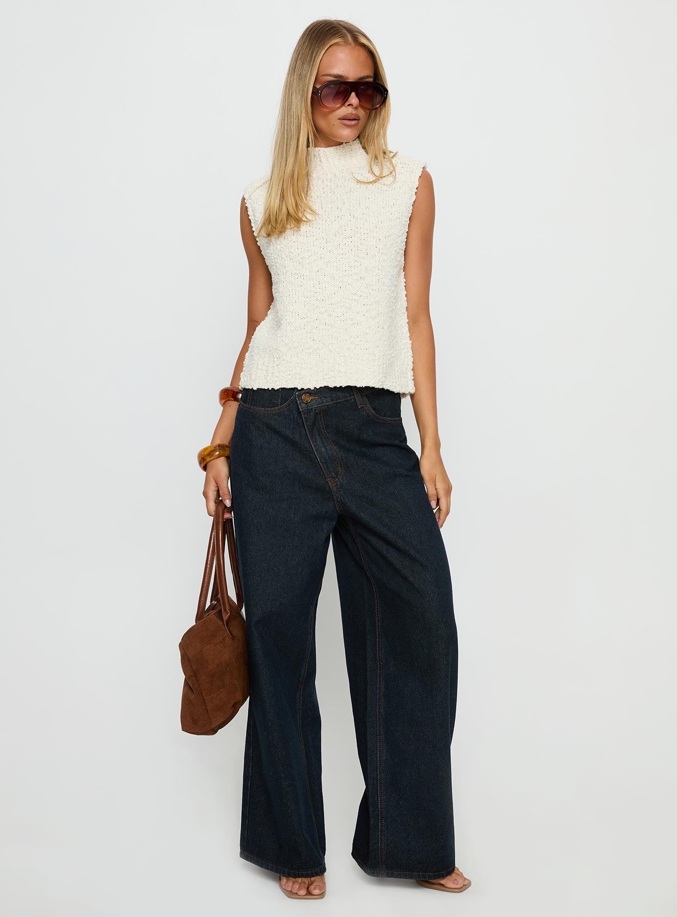 Lanette High Neck Sleeveless Top Cream-Vipp Girl