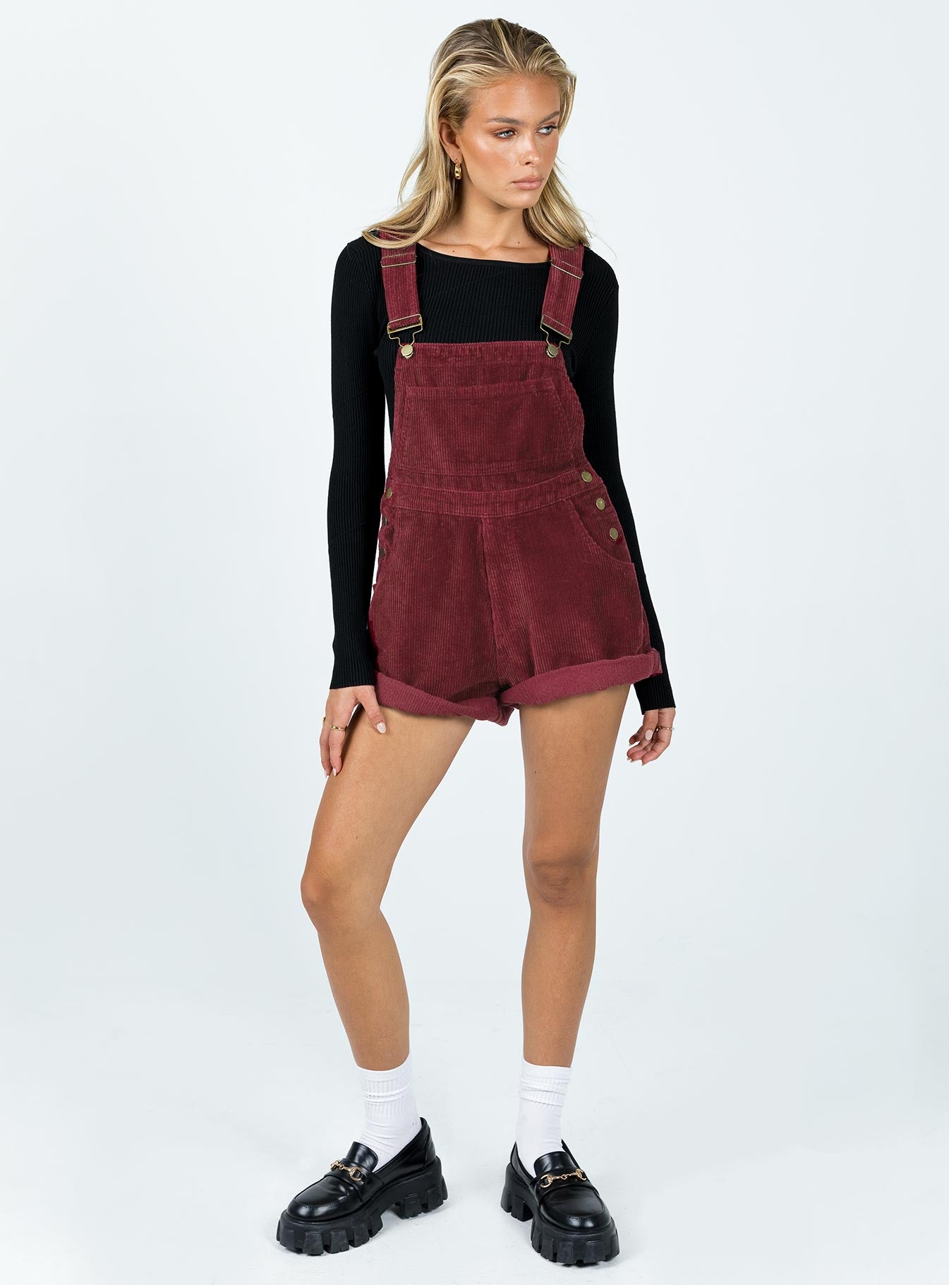 Kacey Short Overalls Burgundy-Vipp Girl