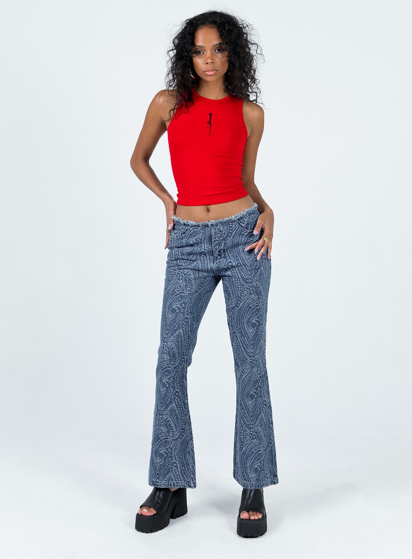 Loweana Low Rise Jacquard Flare Jean Blue Denim-Vipp Girl