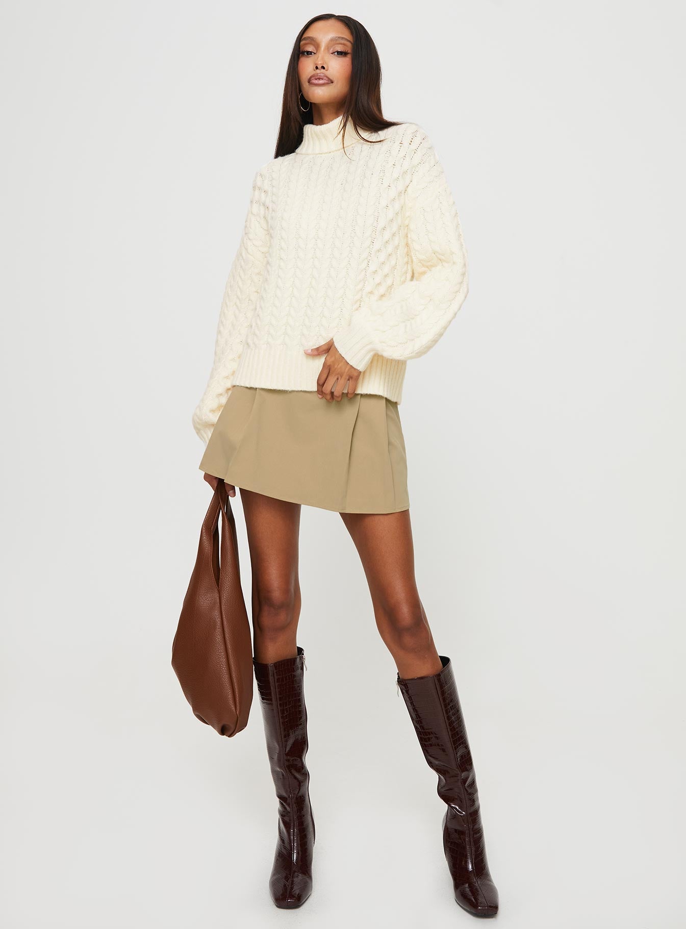 Judson Roll Neck Cable Knit Sweater Cream-Vipp Girl