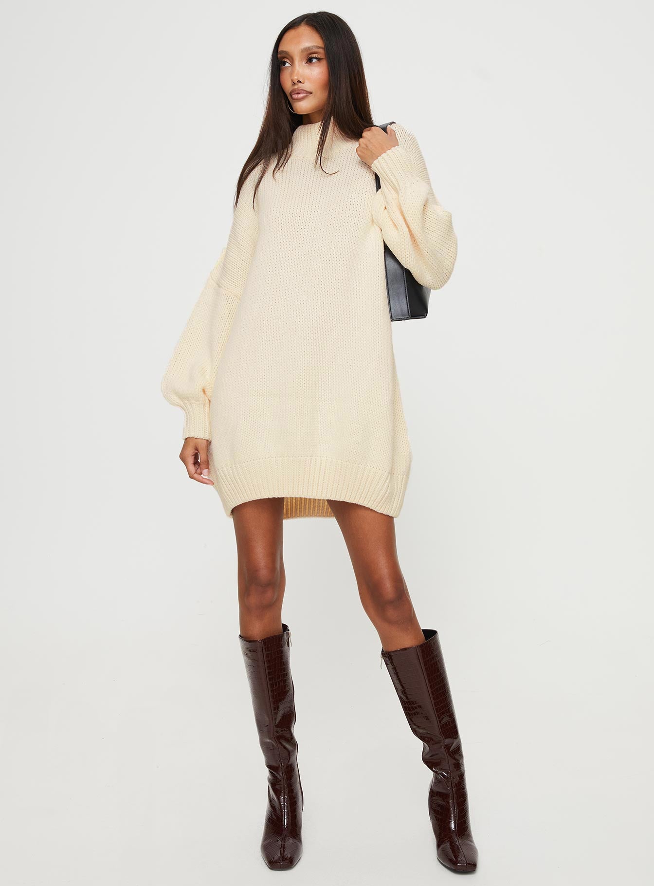 Davitian Sweater Mini Dress Beige-Vipp Girl