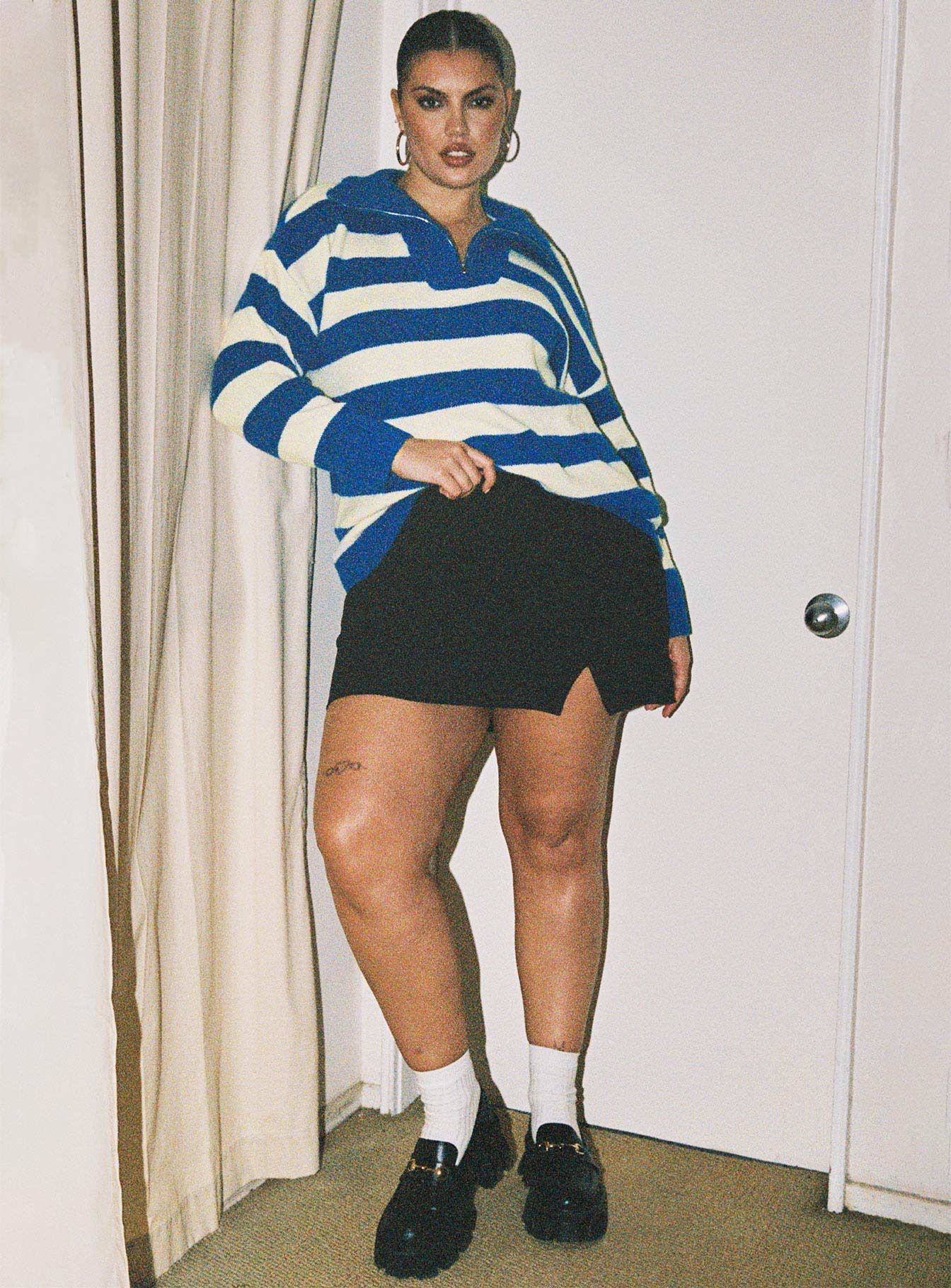 Neena Quarter Zip Sweater Blue / Cream Curve-Vipp Girl