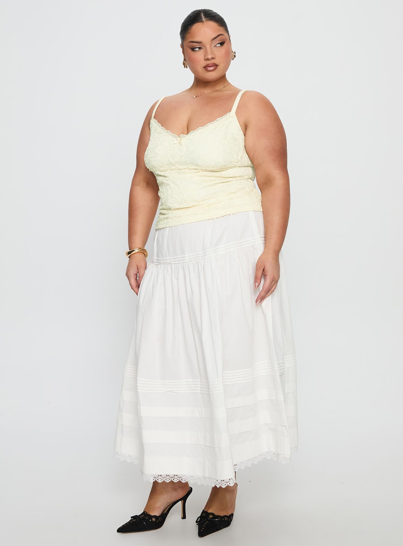 Calling For You Flowy Maxi Skirt White Curve-Vipp Girl