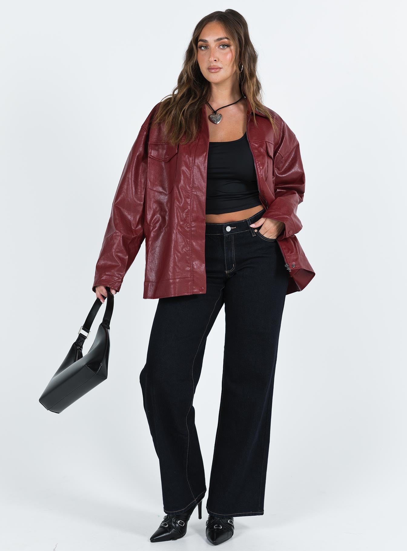Callie Faux Leather Jacket Burgundy-Vipp Girl
