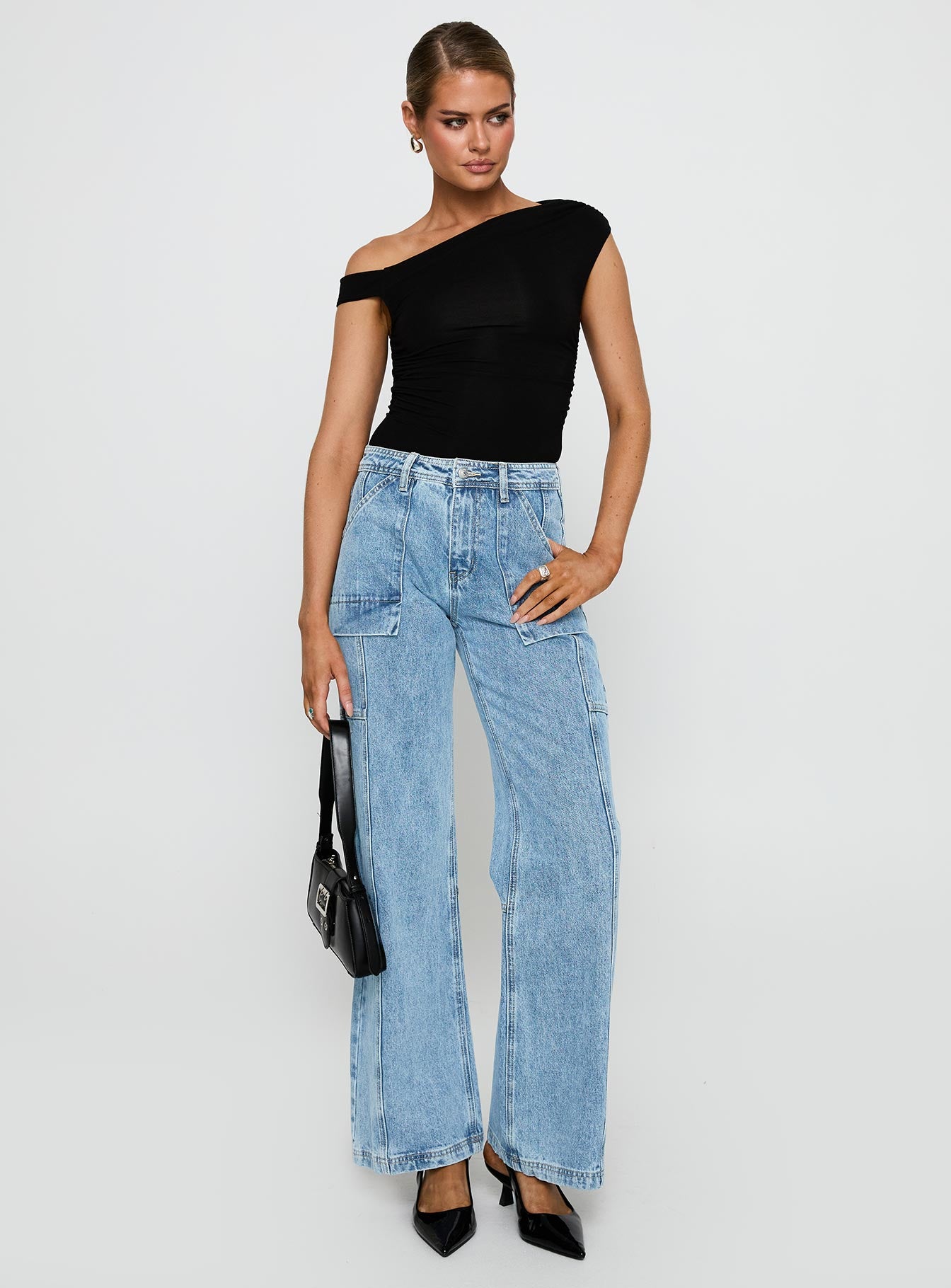 Chad Cargo High Rise Wide Leg Jeans Mid Wash-Vipp Girl