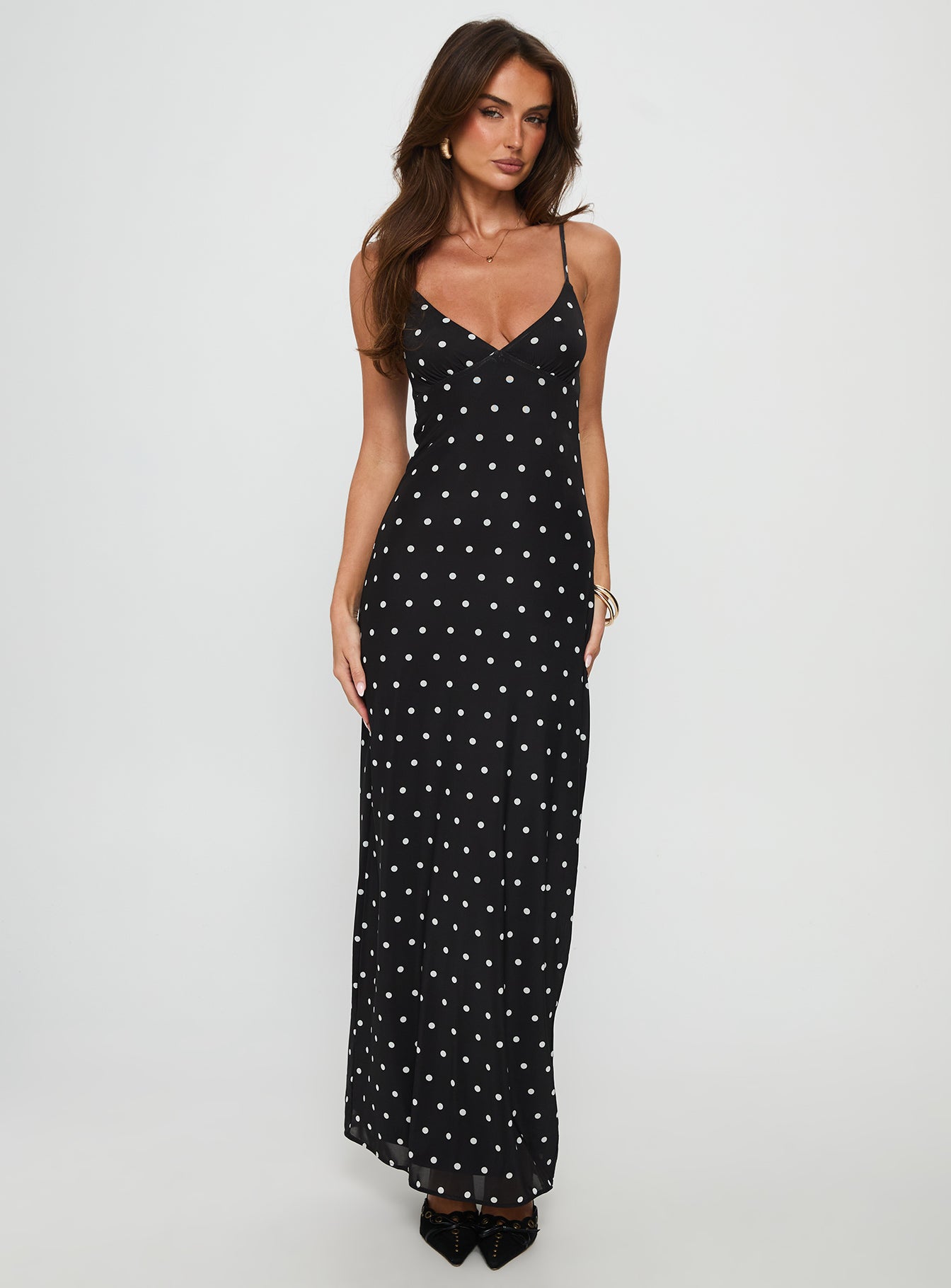 Glass Half Full Mesh Maxi Dress Black Polka-Vipp Girl