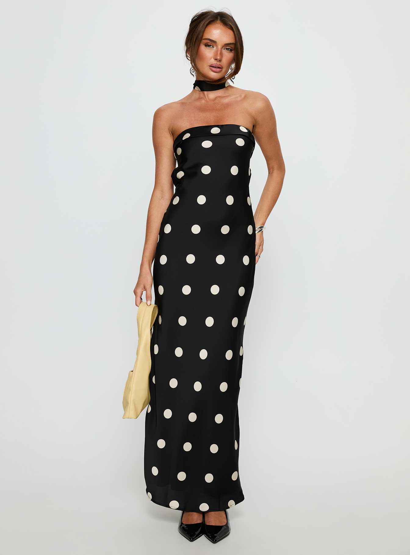 Madilaine Strapless Scarf Maxi Dress Black / Polka Dot-Vipp Girl