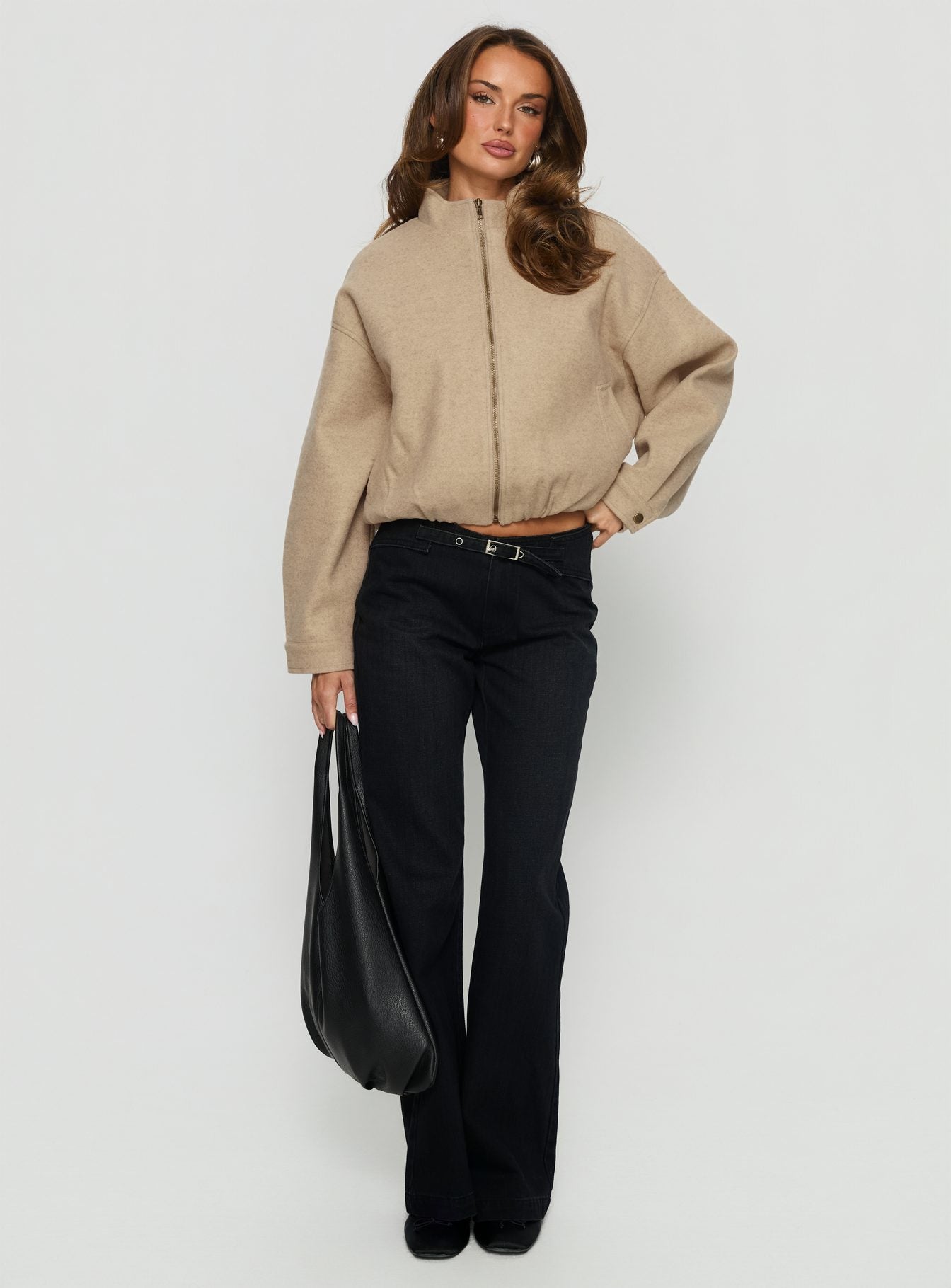 Chayden Cropped Bomber Jacket Beige-Vipp Girl